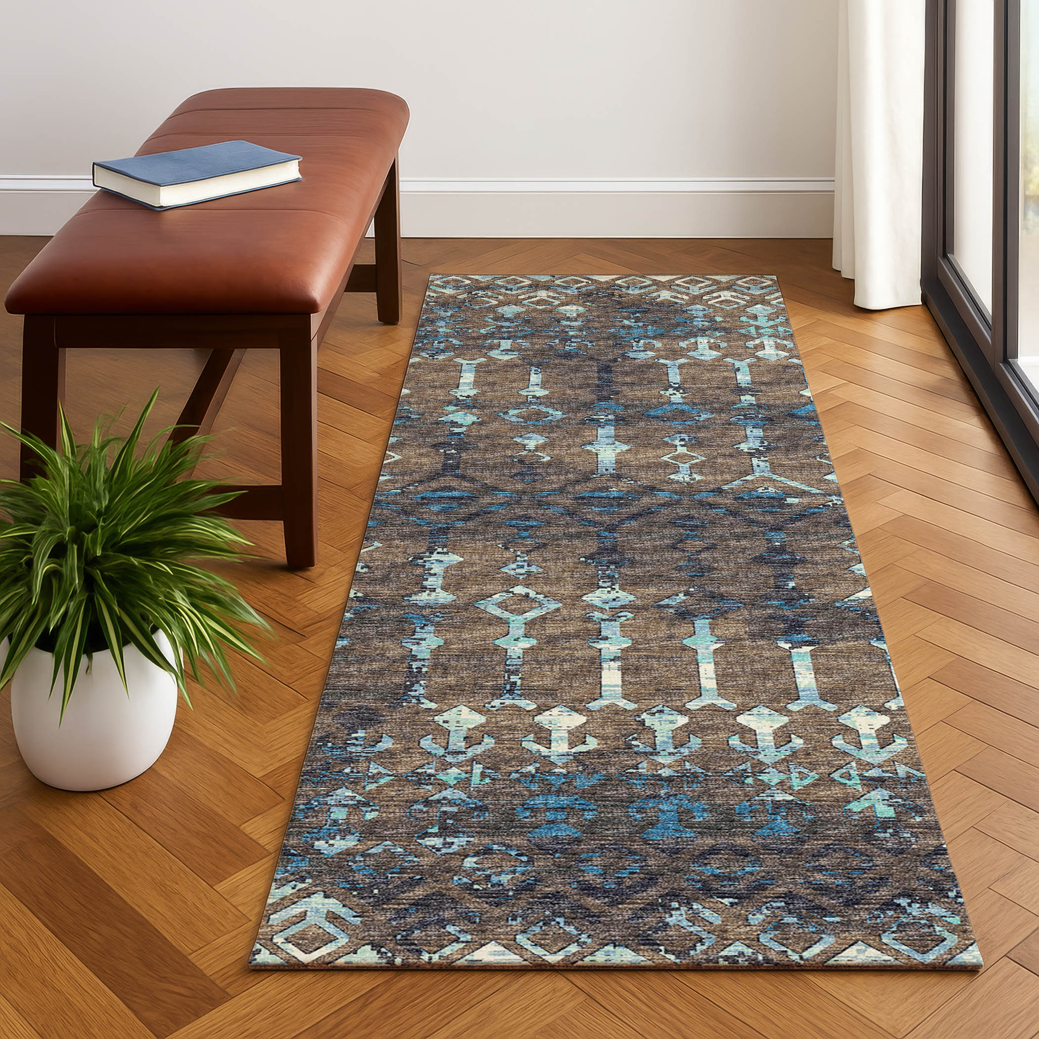 Luxury Machine Washable Indoor/Outdoor Casual BR8 Sable Brown Rug 2'3" x 7'6" #shape_Runner