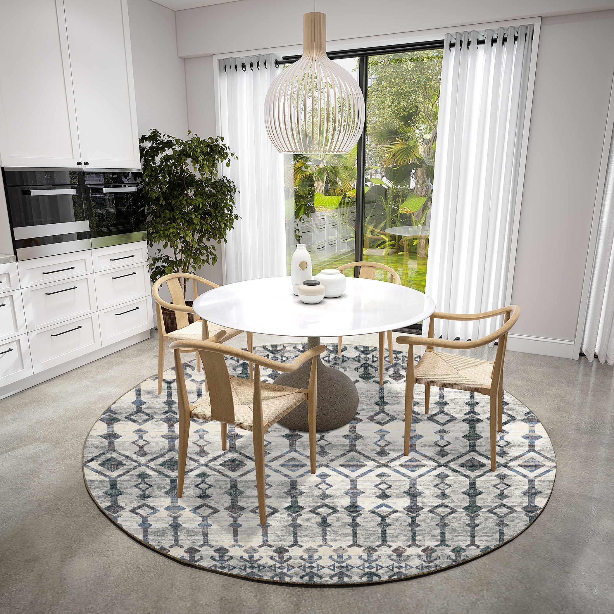 Luxury Machine Washable Indoor/Outdoor Casual BR8 Silver Gray Rug 8' x 8' #shape_Round