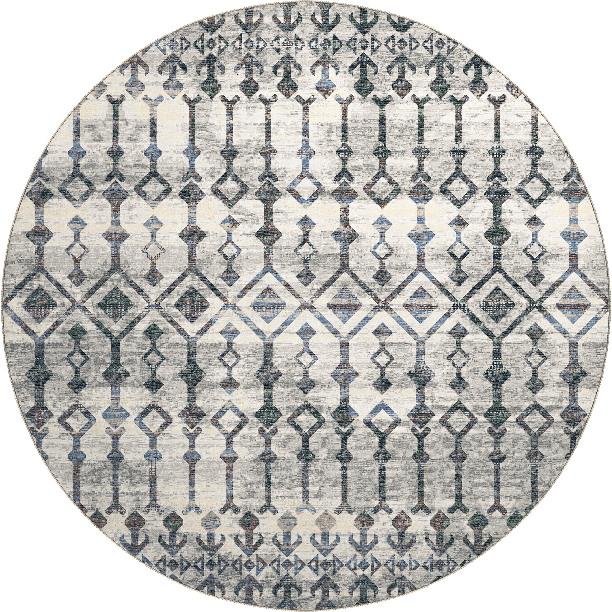 Luxury Machine Washable Indoor/Outdoor Casual BR8 Silver Gray Rug 8' x 8' #shape_Round