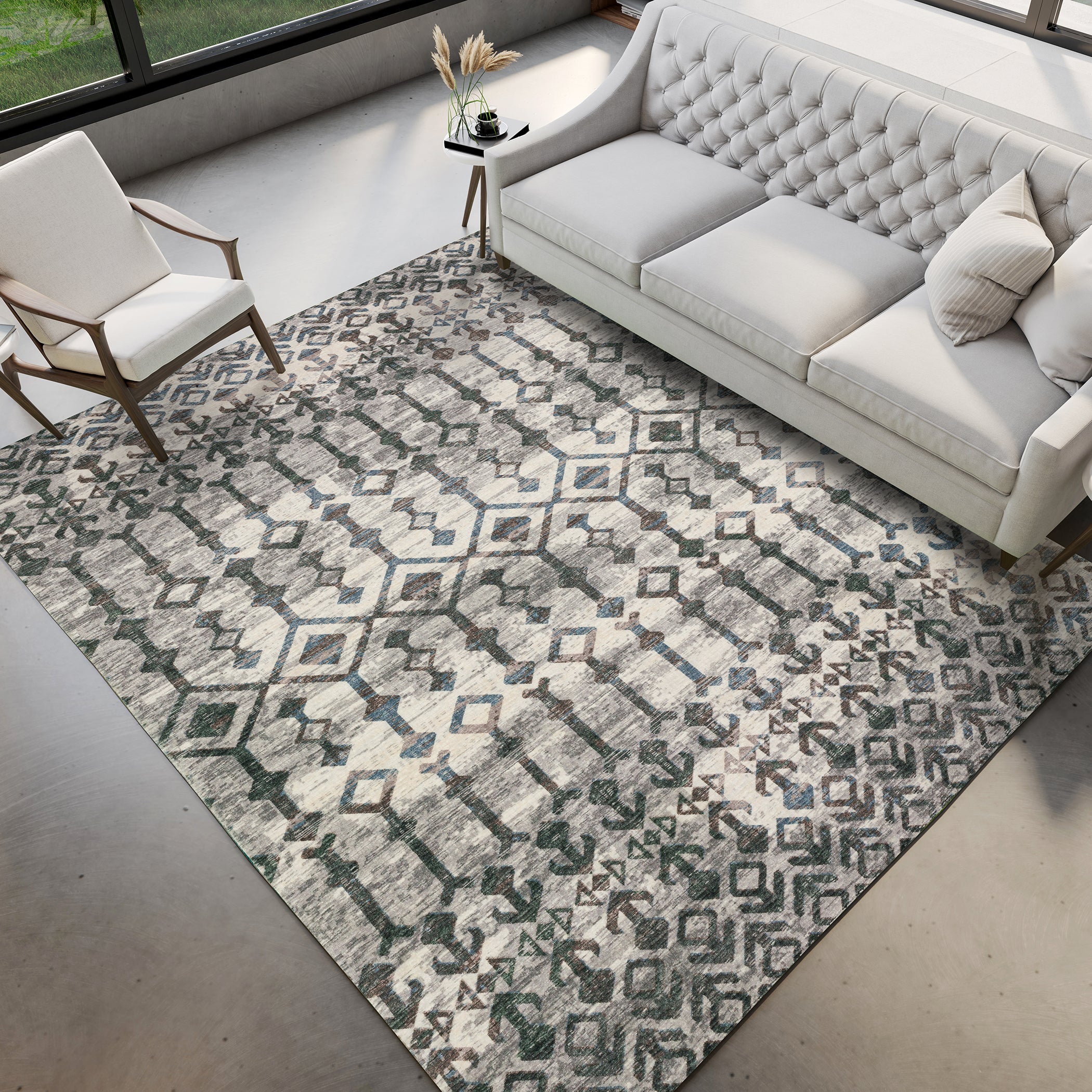 Luxury Machine Washable Indoor/Outdoor Casual BR8 Silver Gray Rug 3' x 5' #shape_Rectangle