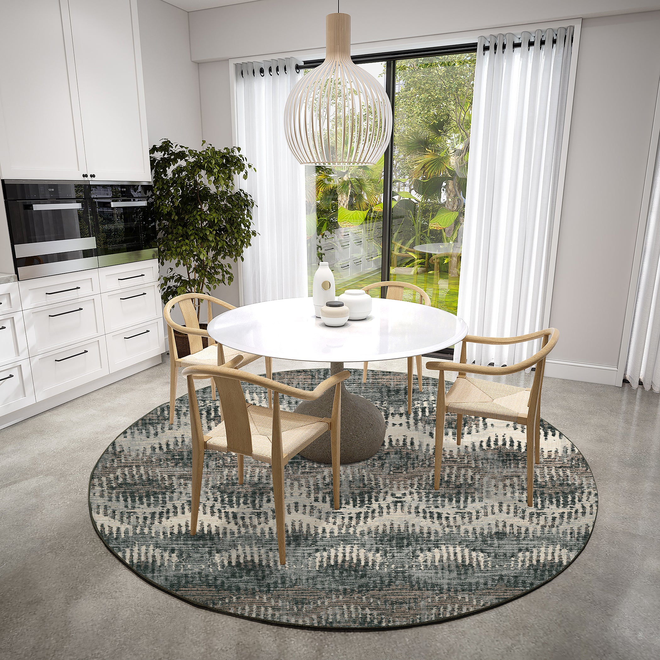 Luxury Machine Washable Indoor/Outdoor Casual BR9 Midnight Black Rug 8' x 8' #shape_Round