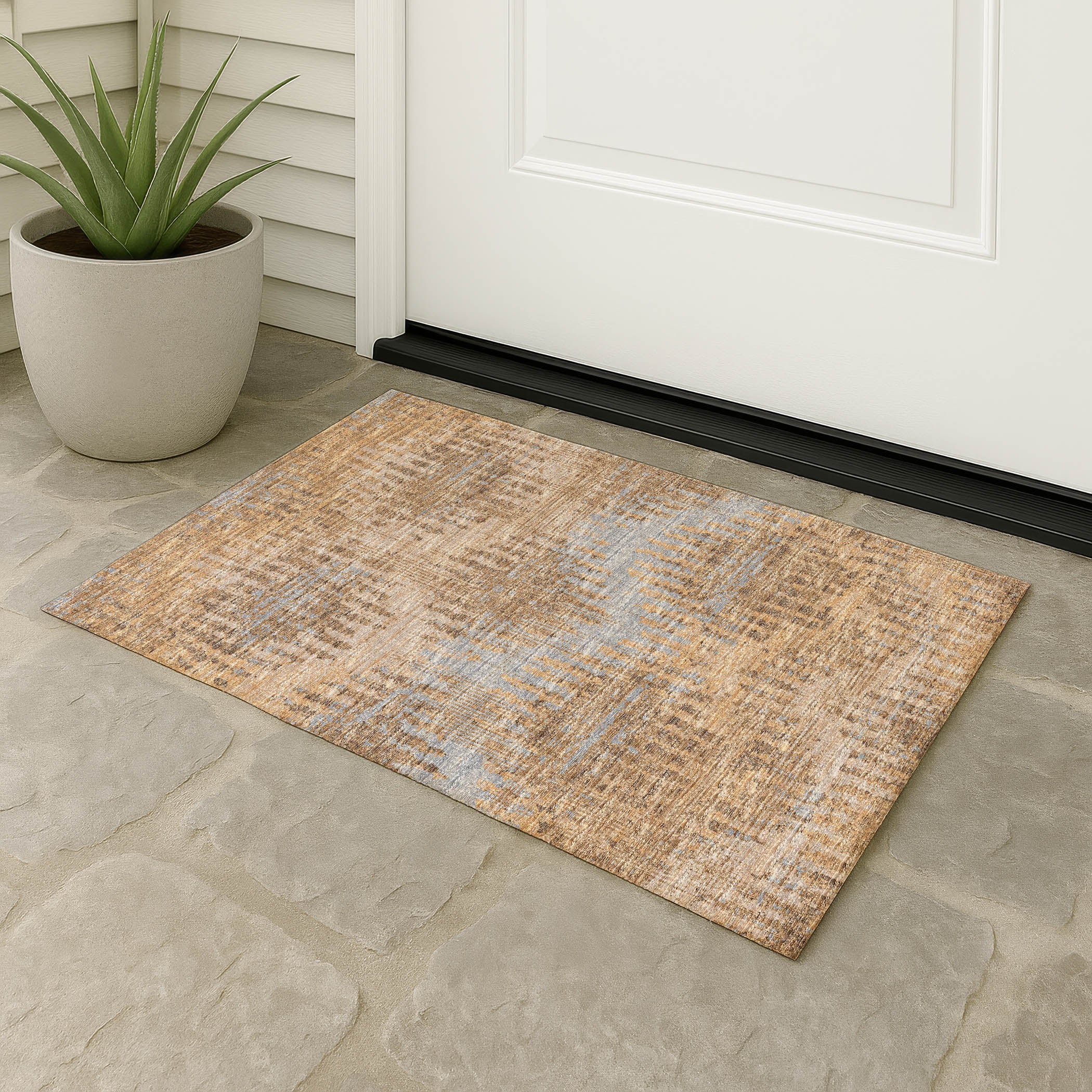 Luxury Machine Washable Indoor/Outdoor Casual BR9 Sandstone Brown Rug 1'8" x 2'6" #shape_Rectangle