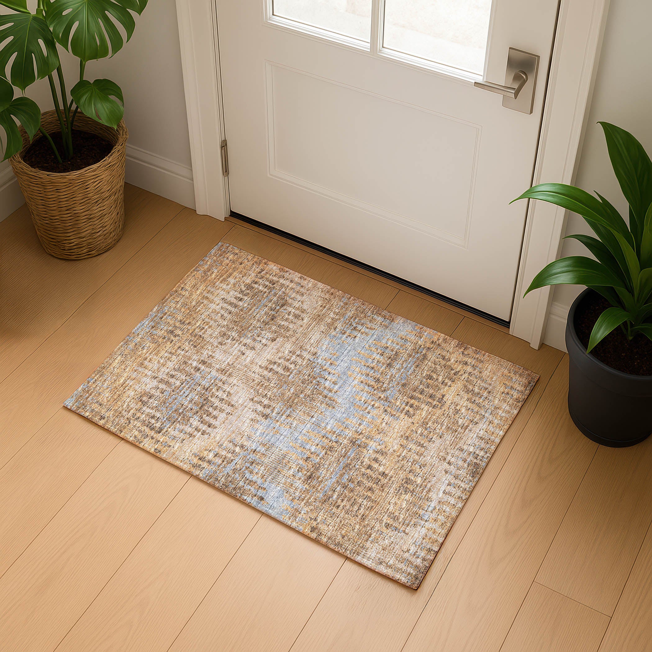 Luxury Machine Washable Indoor/Outdoor Casual BR9 Sandstone Brown Rug 1'8" x 2'6" #shape_Rectangle
