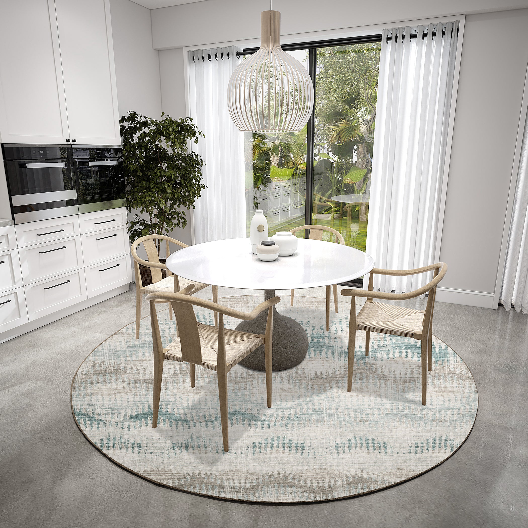 Luxury Machine Washable Indoor/Outdoor Casual BR9 Seascape Brown Rug 8' x 8' #shape_Round