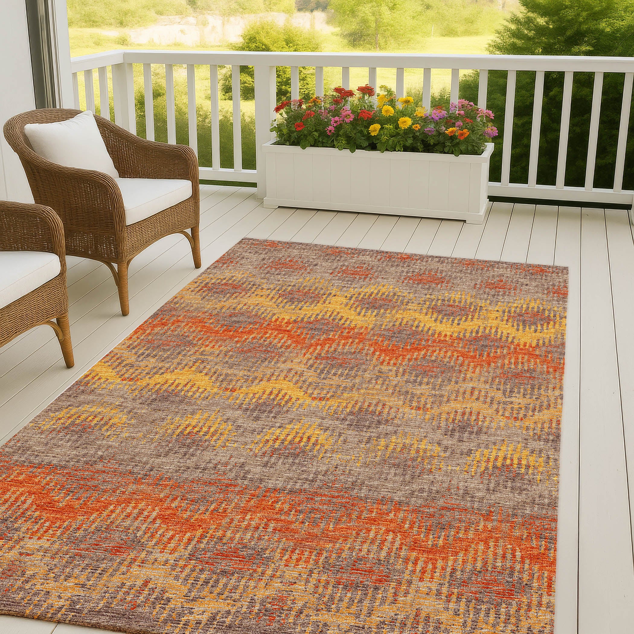 Luxury Machine Washable Indoor/Outdoor Casual BR9 Sunset Orange Rug 3' x 5' #shape_Rectangle