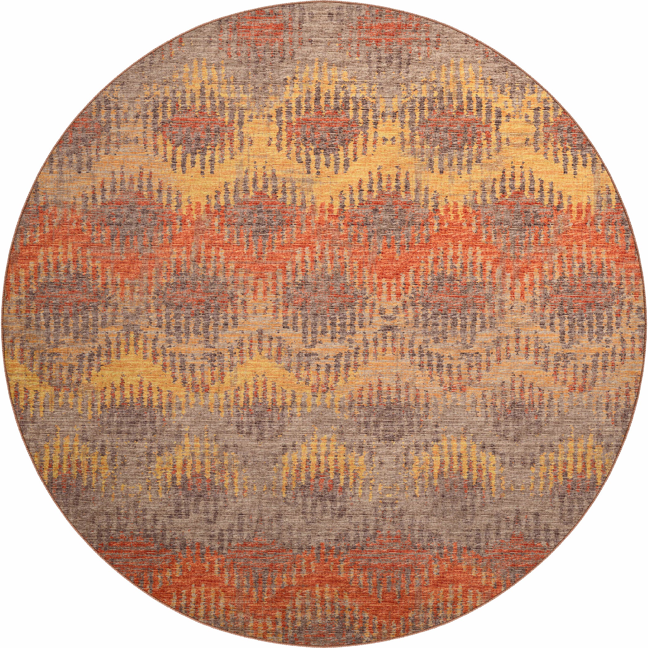 Luxury Machine Washable Indoor/Outdoor Casual BR9 Sunset Orange Rug 8' x 8' #shape_Round