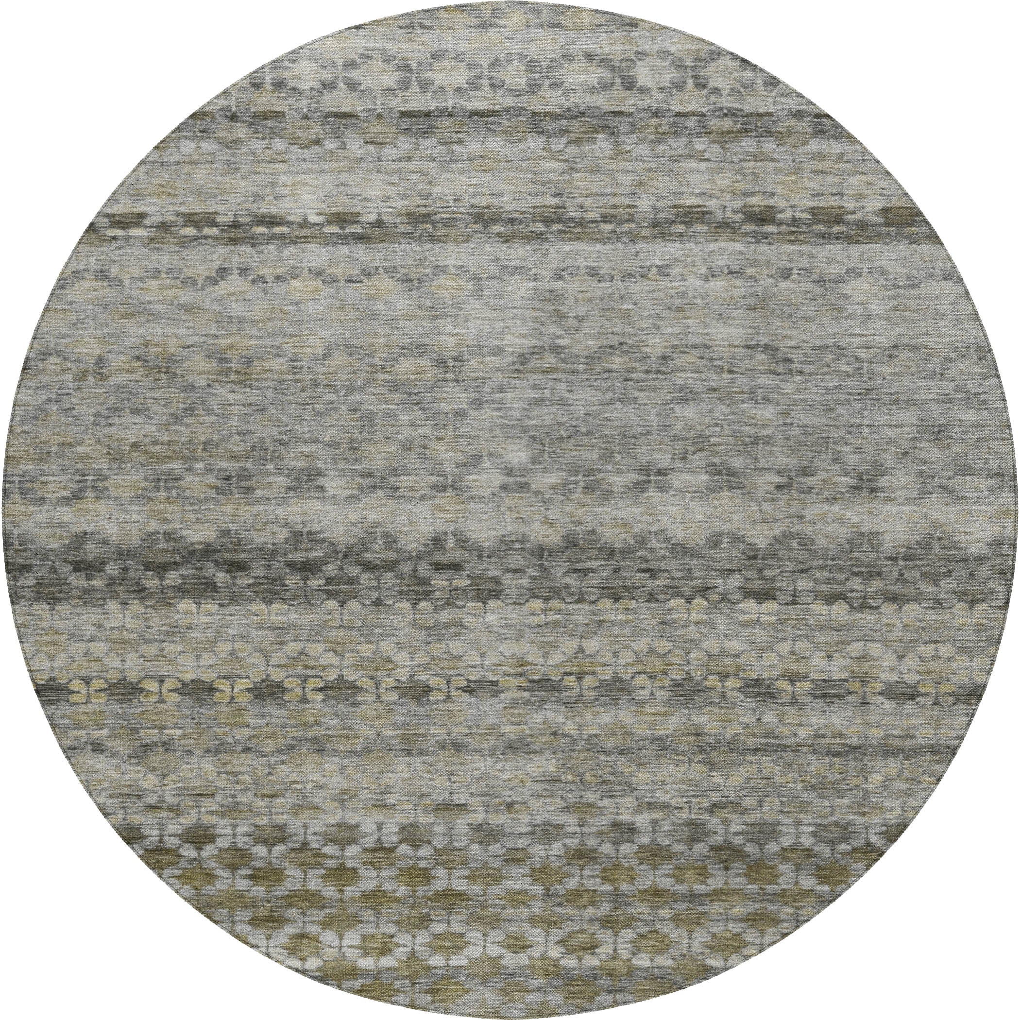 Luxury Washable Indoor/Outdoor Transitional BU6 Pewter Gray Rug 8' x 8' #shape_Round