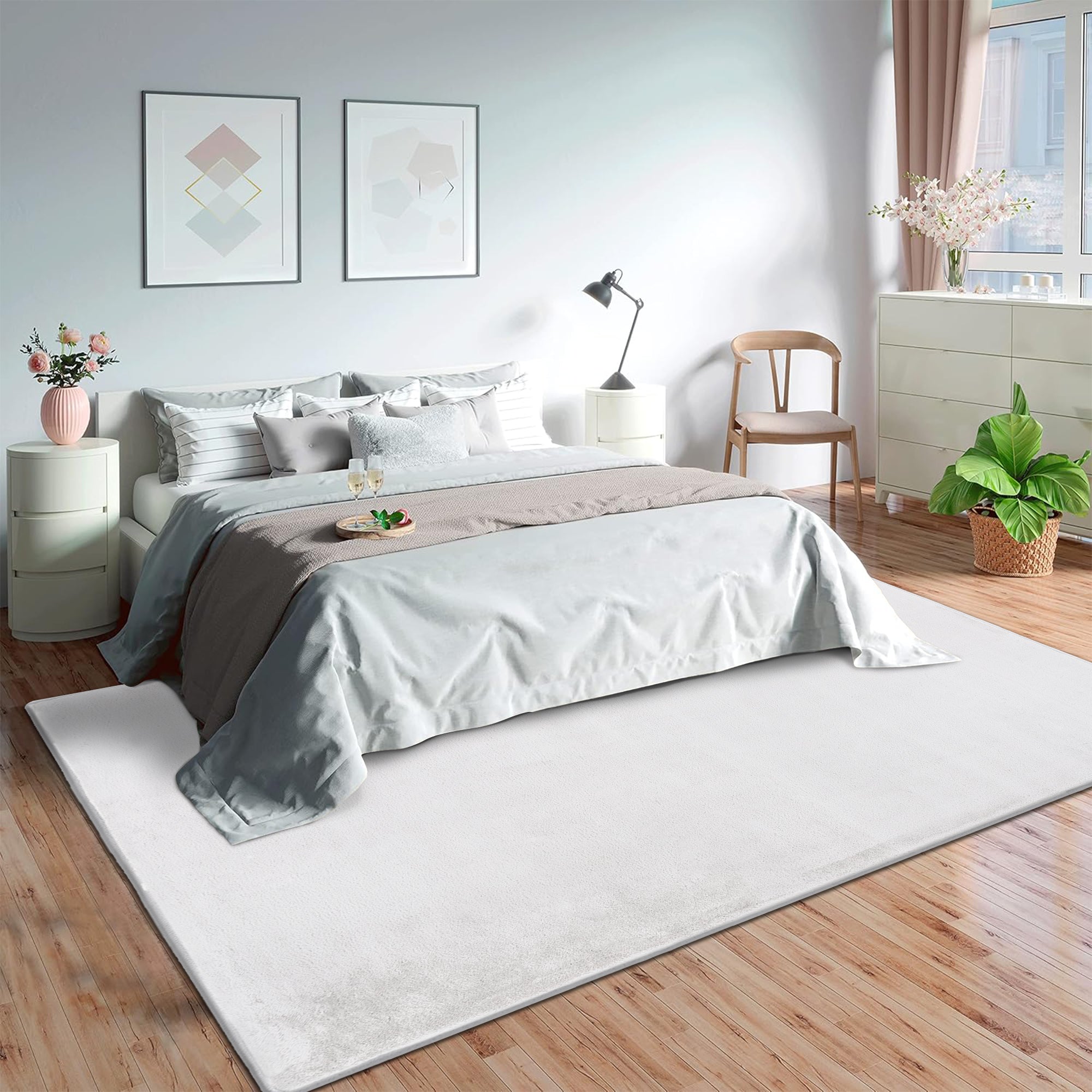 White Plush Machine Washable Area Rug