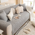 Geometric Textured Cotton Quilted Sofa Cover, Non-Slip Washable Couch Protector