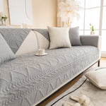 Geometric Textured Cotton Quilted Sofa Cover, Non-Slip Washable Couch Protector