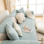 Geometric Textured Cotton Quilted Sofa Cover, Non-Slip Washable Couch Protector