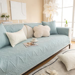 Geometric Textured Cotton Quilted Sofa Cover, Non-Slip Washable Couch Protector