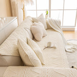 Geometric Textured Cotton Quilted Sofa Cover, Non-Slip Washable Couch Protector