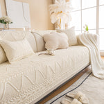 Geometric Textured Cotton Quilted Sofa Cover, Non-Slip Washable Couch Protector