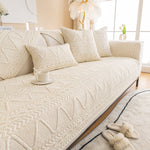 Geometric Textured Cotton Quilted Sofa Cover, Non-Slip Washable Couch Protector