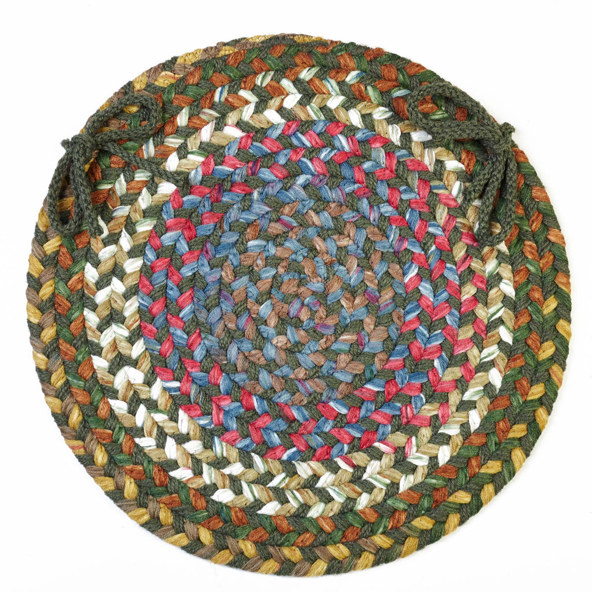 Gemstone Braided Chair Pad - Emerald - 15 inch round with ties