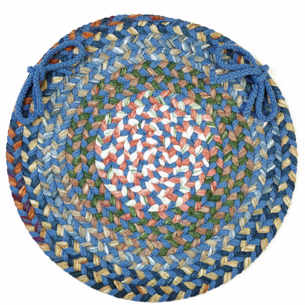 Gemstone Braided Chair Pad - Sapphire - 15 inch round with ties