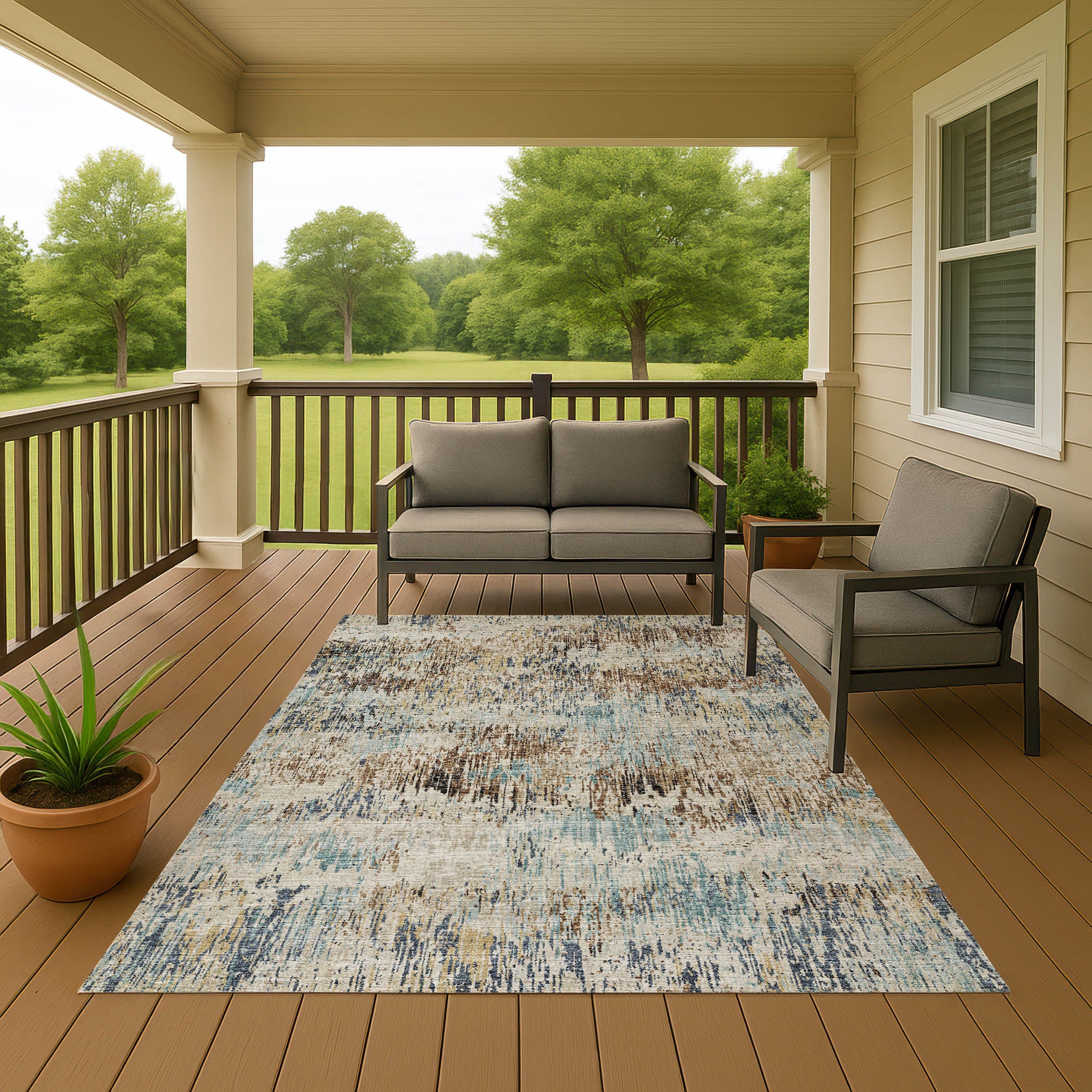 Luxury Machine Washable Indoor/Outdoor Transitional CM1 Driftwood Multi Rug 3' x 5' #shape_Rectangle