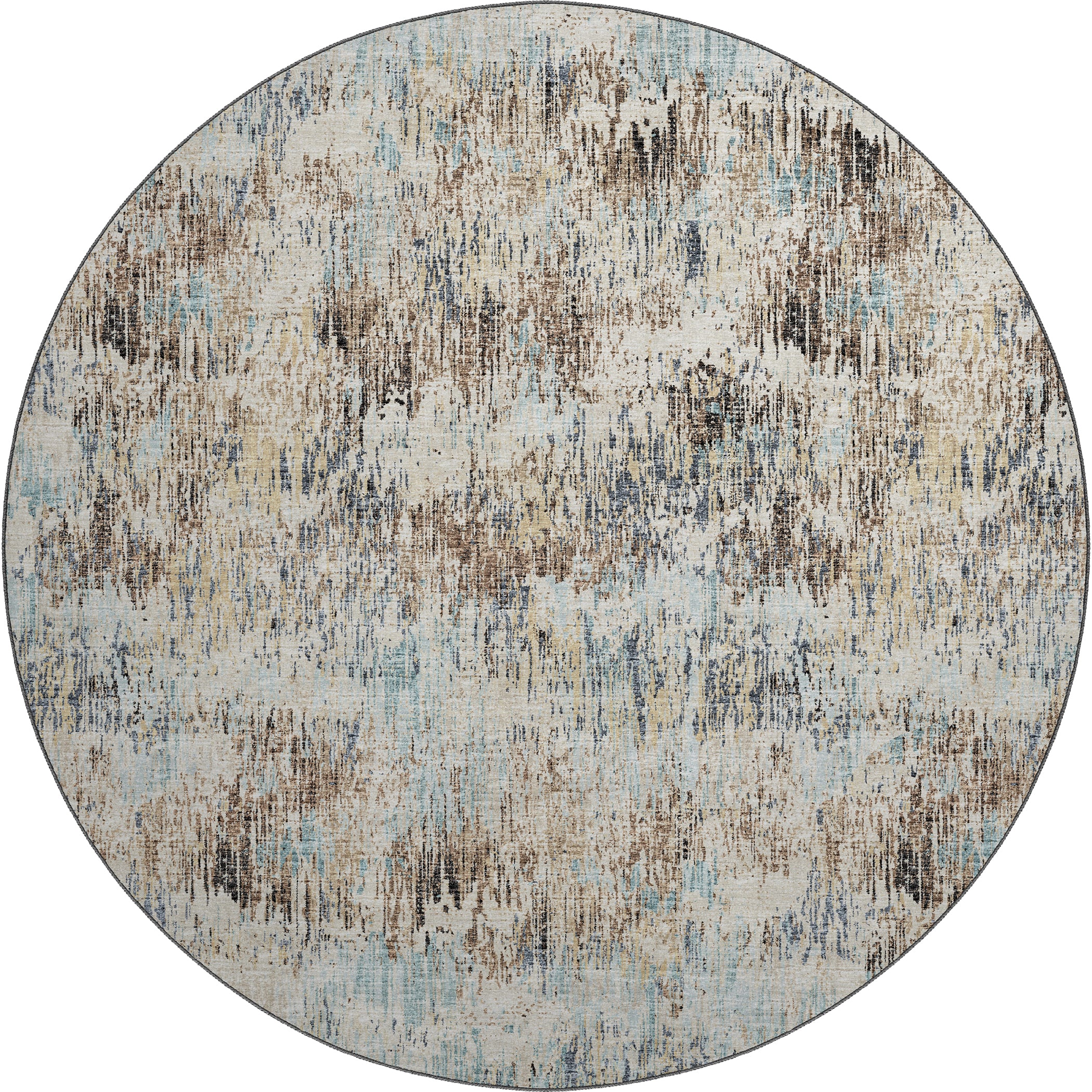 Luxury Machine Washable Indoor/Outdoor Transitional CM1 Driftwood Multi Rug 8' x 8' #shape_Round