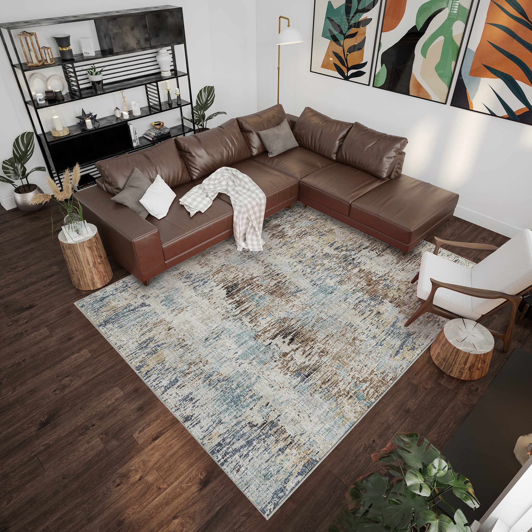 Luxury Machine Washable Indoor/Outdoor Transitional CM1 Driftwood Multi Rug 3' x 5' #shape_Rectangle