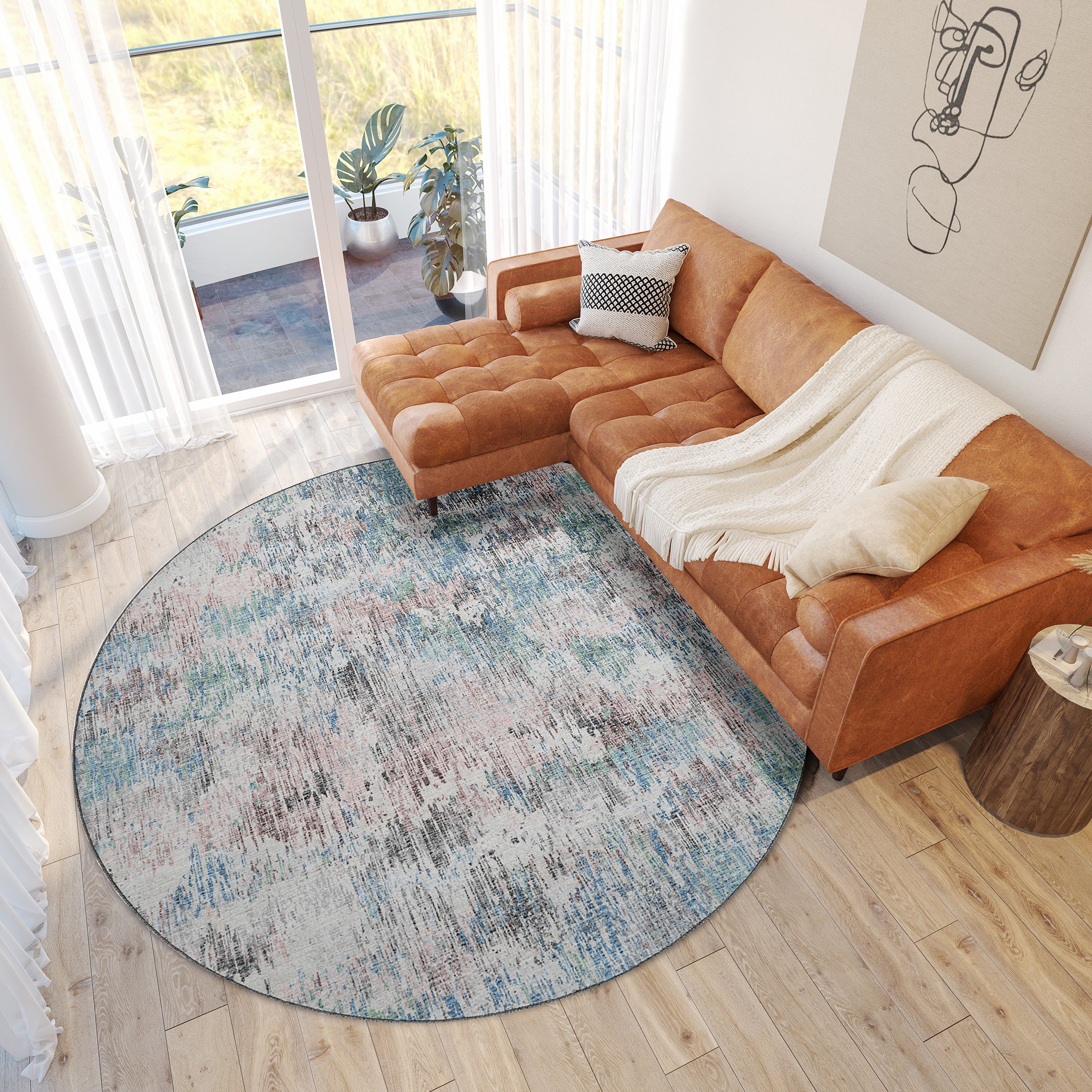 Luxury Machine Washable Indoor/Outdoor Transitional CM1 Skydust Multi Rug 8' x 8' #shape_Round