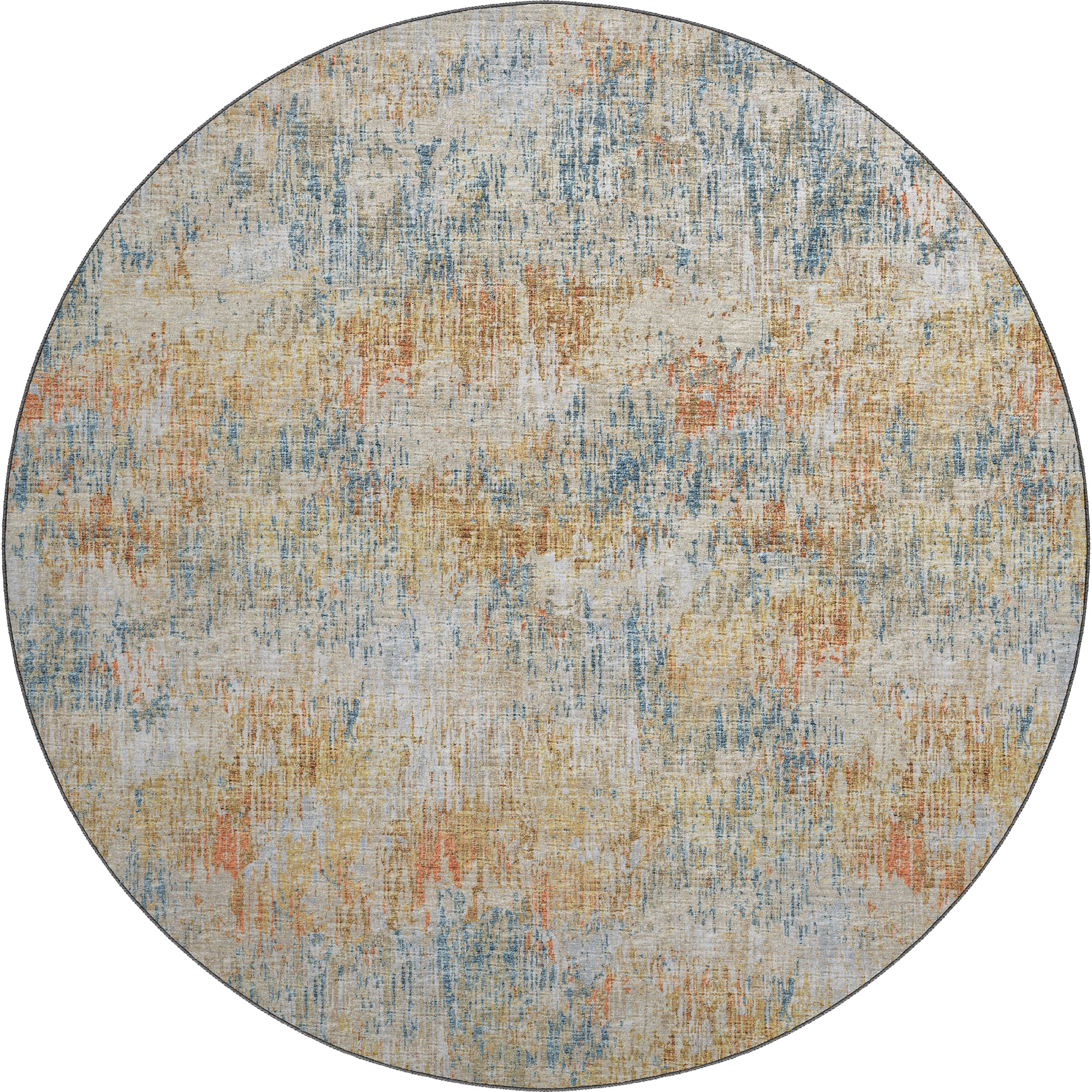 Luxury Machine Washable Indoor/Outdoor Transitional CM1 Sunset Multi Rug 8' x 8' #shape_Round