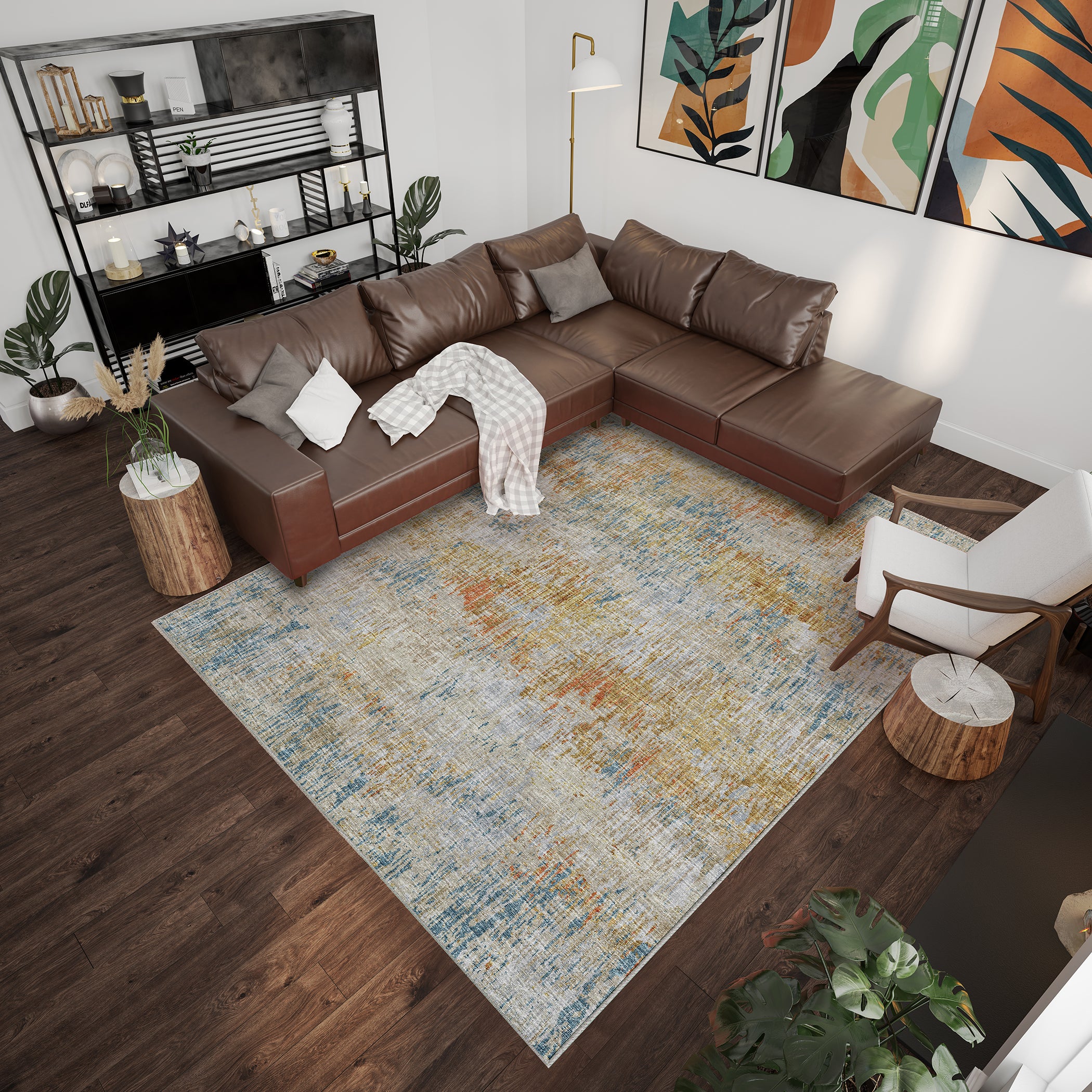 Luxury Machine Washable Indoor/Outdoor Transitional CM1 Sunset Multi Rug 3' x 5' #shape_Rectangle