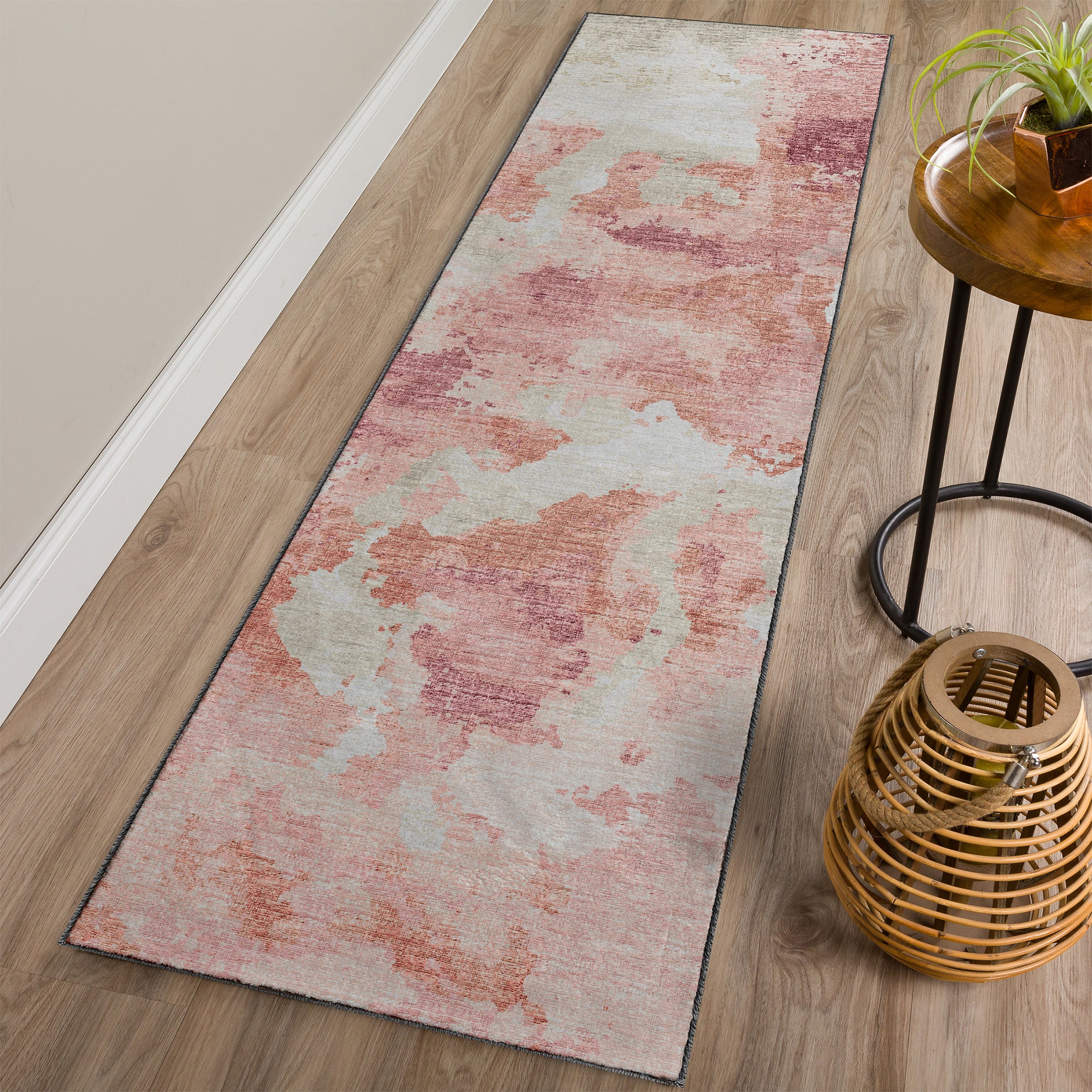 Luxury Machine Washable Indoor/Outdoor Transitional CM2 Blush Pink Rug 2'3" x 7'6" #shape_Runner