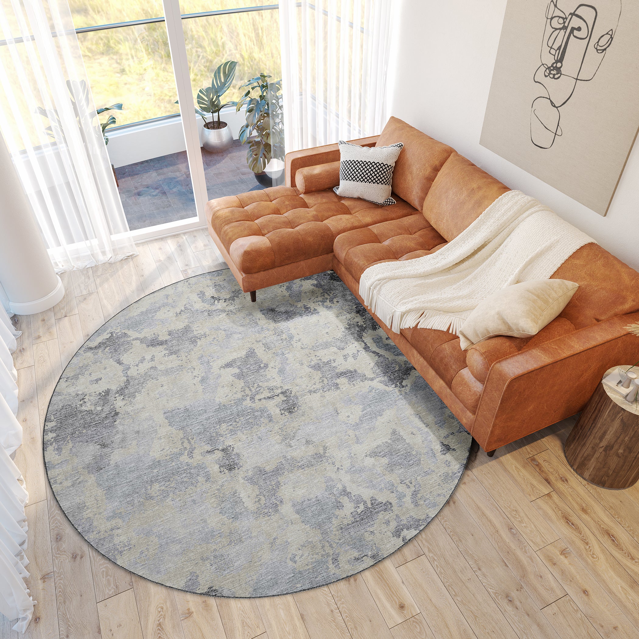 Luxury Machine Washable Indoor/Outdoor Transitional CM2 Graphite Gray Rug 8' x 8' #shape_Round