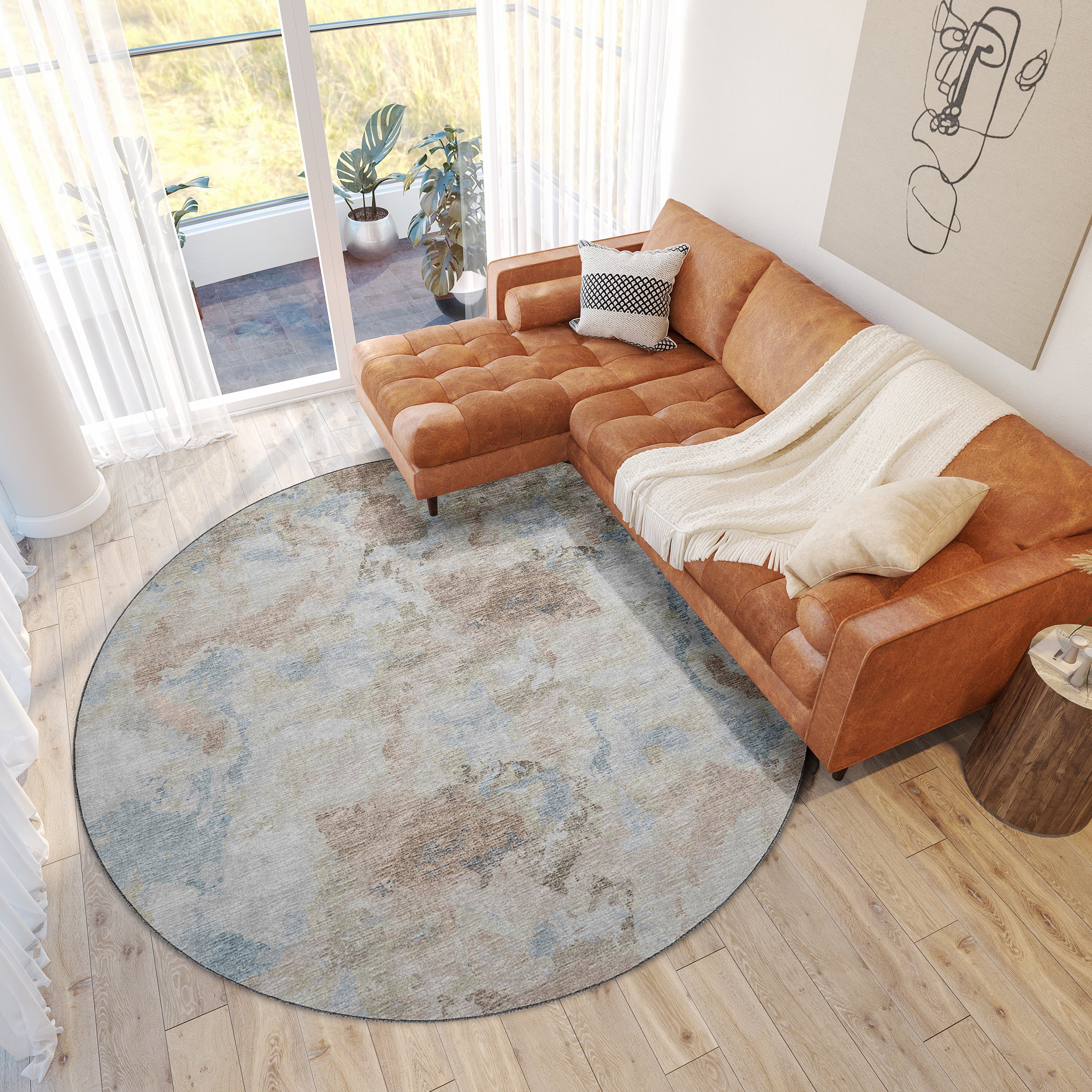 Luxury Machine Washable Indoor/Outdoor Transitional CM2 Seascape Multi Rug 8' x 8' #shape_Round