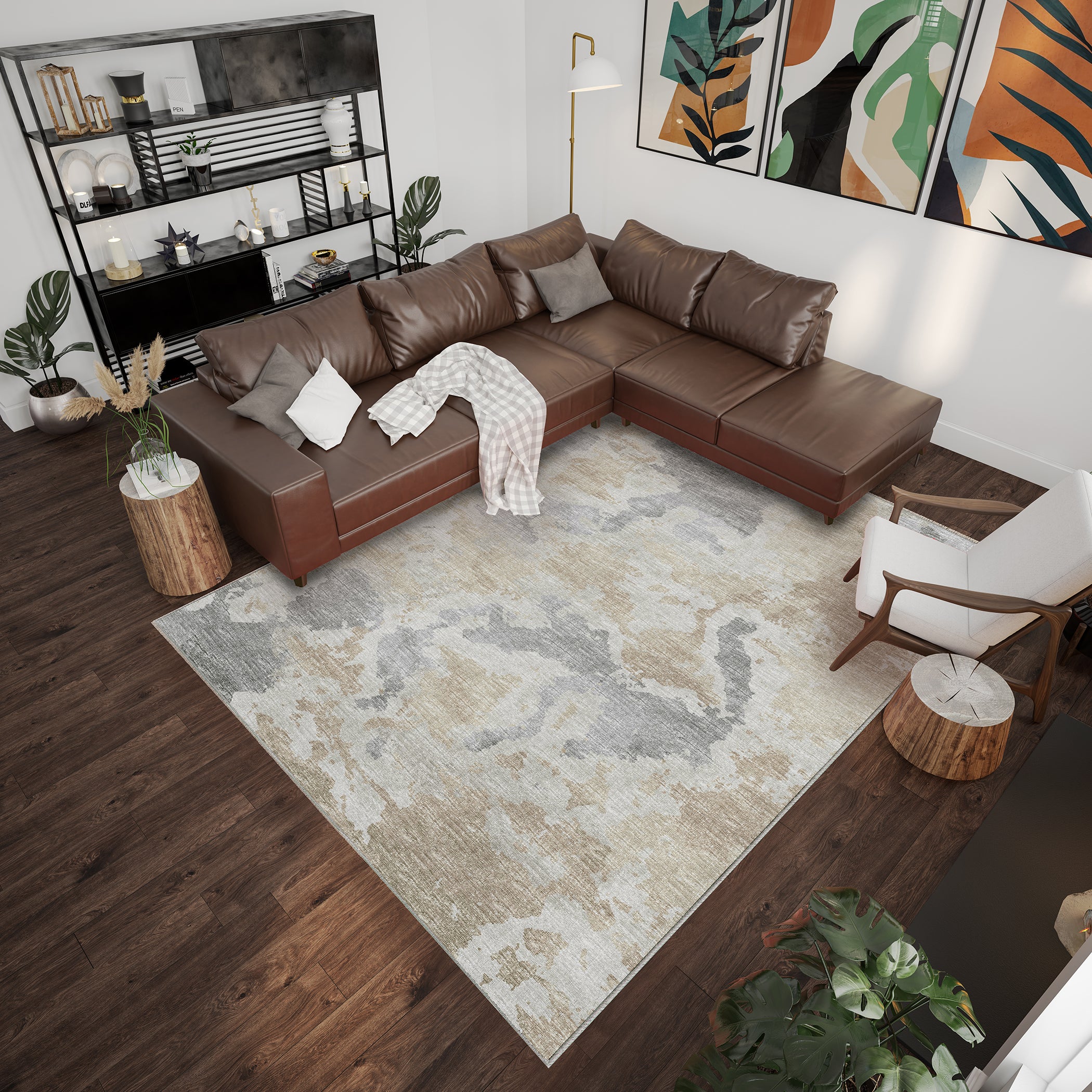 Luxury Machine Washable Indoor/Outdoor Transitional CM2 Stucco Brown Rug 3' x 5' #shape_Rectangle