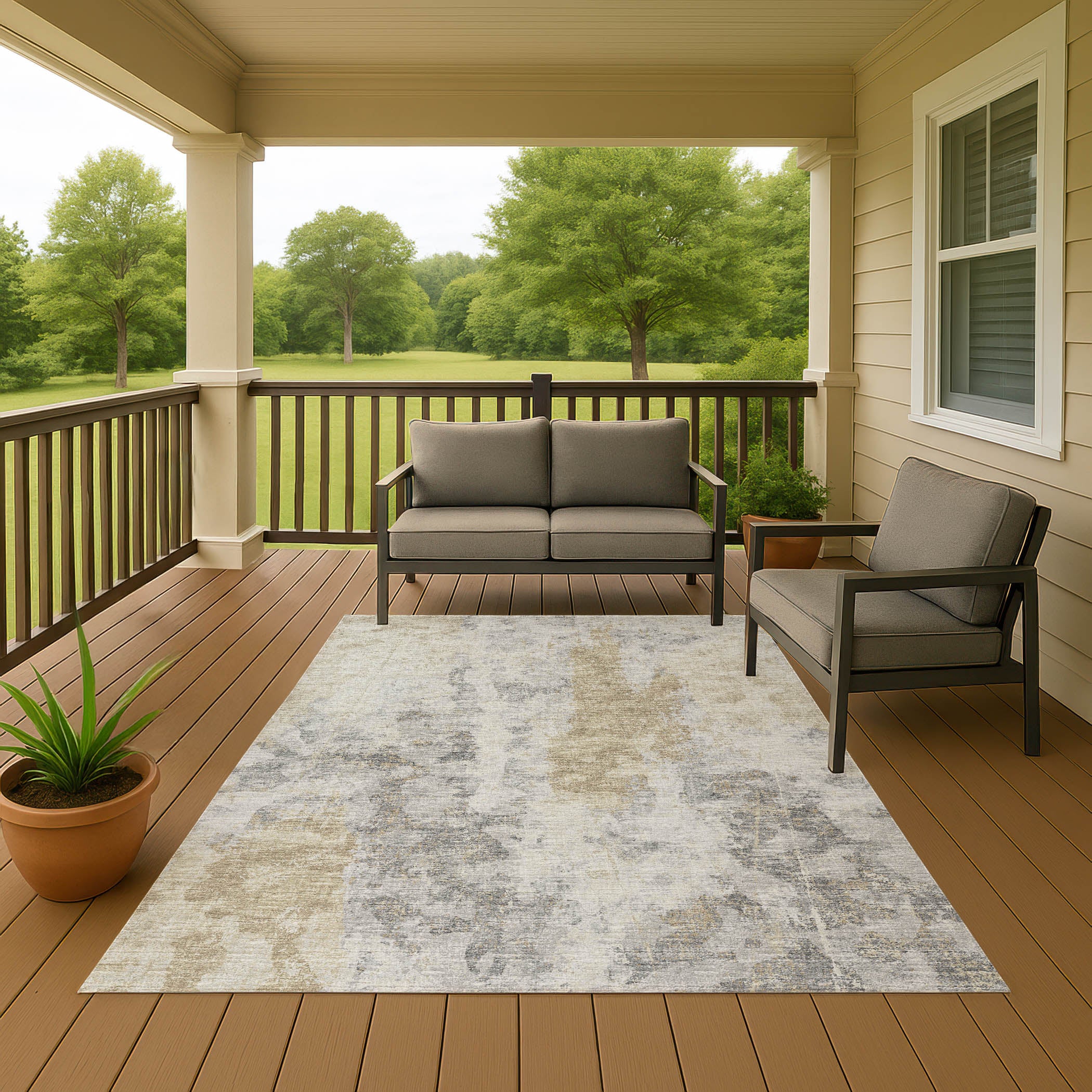 Luxury Machine Washable Indoor/Outdoor Transitional CM3 Biscotti Ivory Rug 3' x 5' #shape_Rectangle