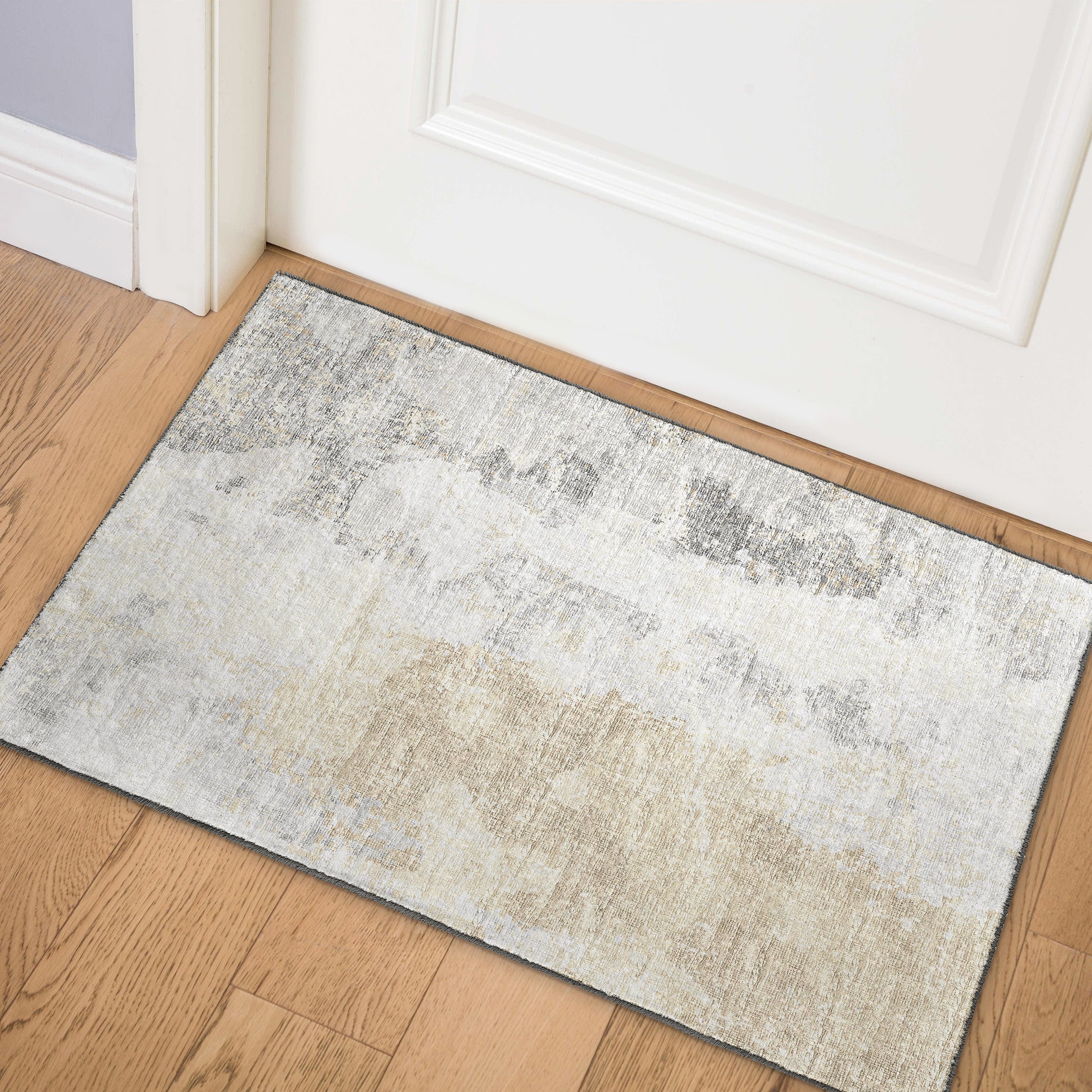 Luxury Machine Washable Indoor/Outdoor Transitional CM3 Biscotti Ivory Rug 1'8" x 2'6" #shape_Rectangle