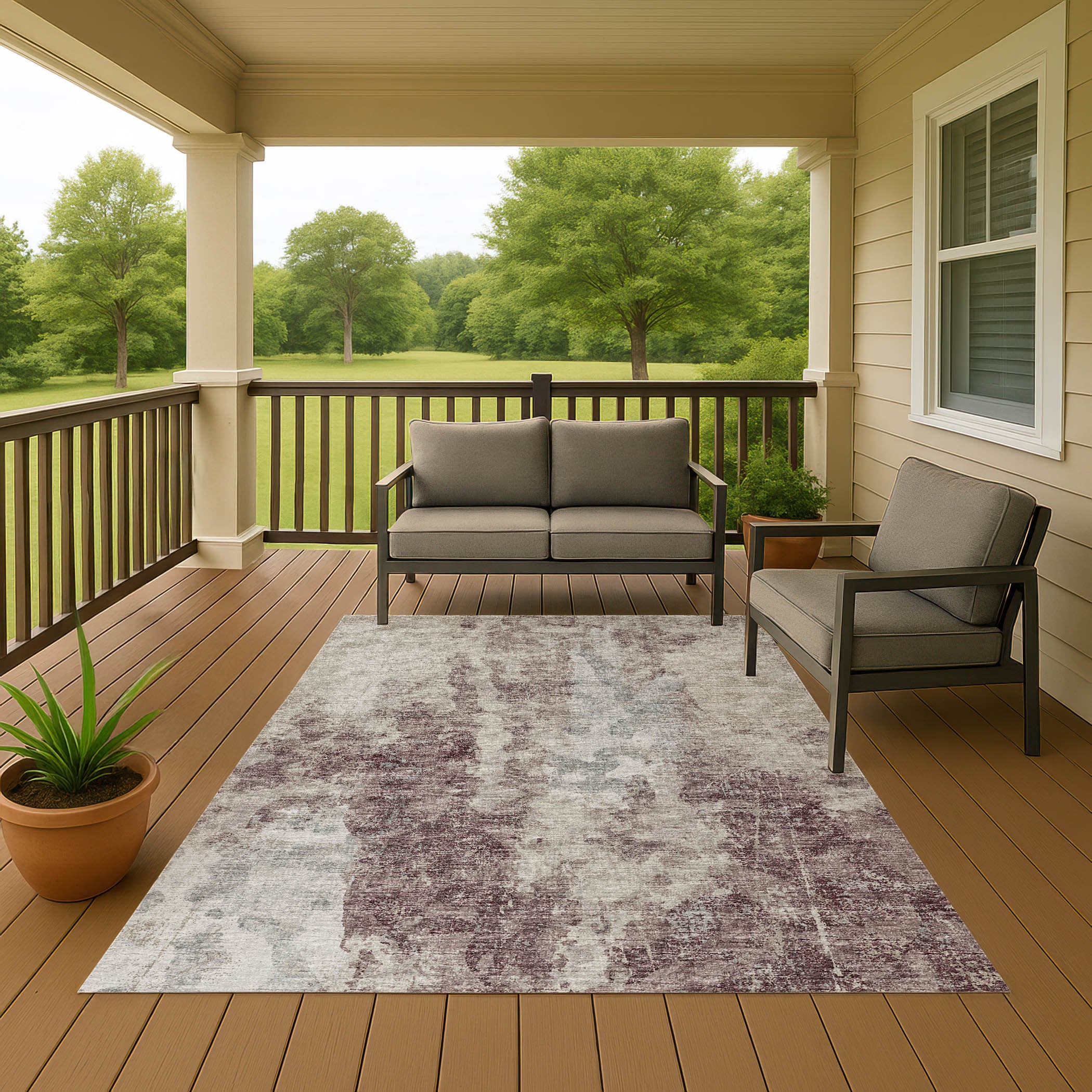 Luxury Machine Washable Indoor/Outdoor Transitional CM3 Merlot Multi Rug 3' x 5' #shape_Rectangle
