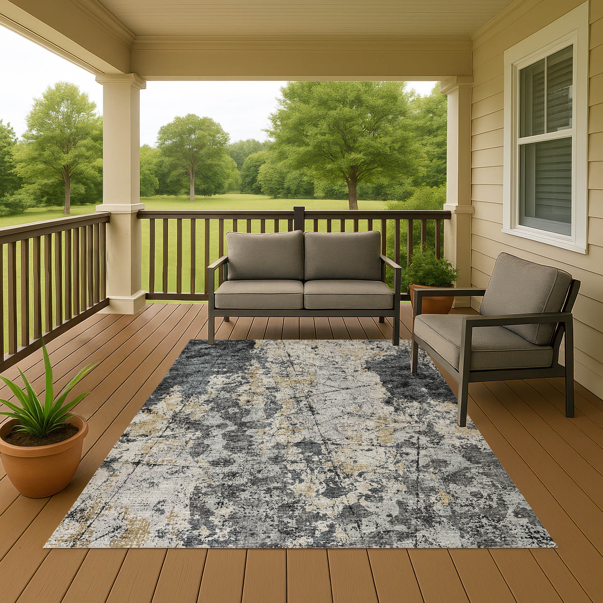 Luxury Machine Washable Indoor/Outdoor Transitional CM3 Midnight Black Rug 3' x 5' #shape_Rectangle