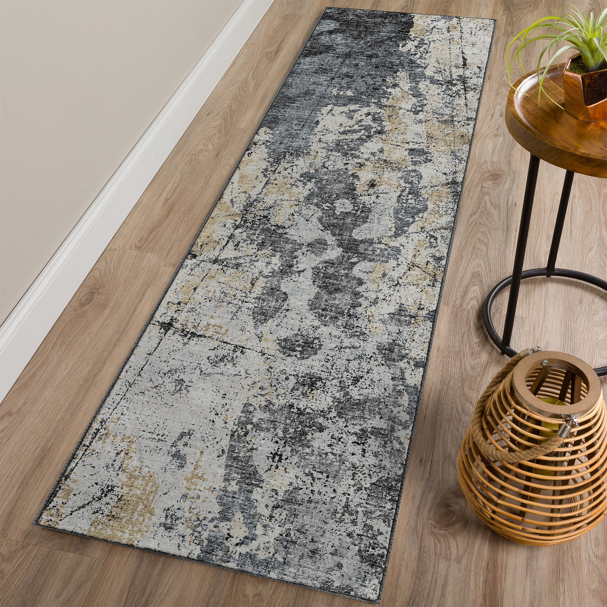 Luxury Machine Washable Indoor/Outdoor Transitional CM3 Midnight Black Rug 2'3" x 7'6" #shape_Runner