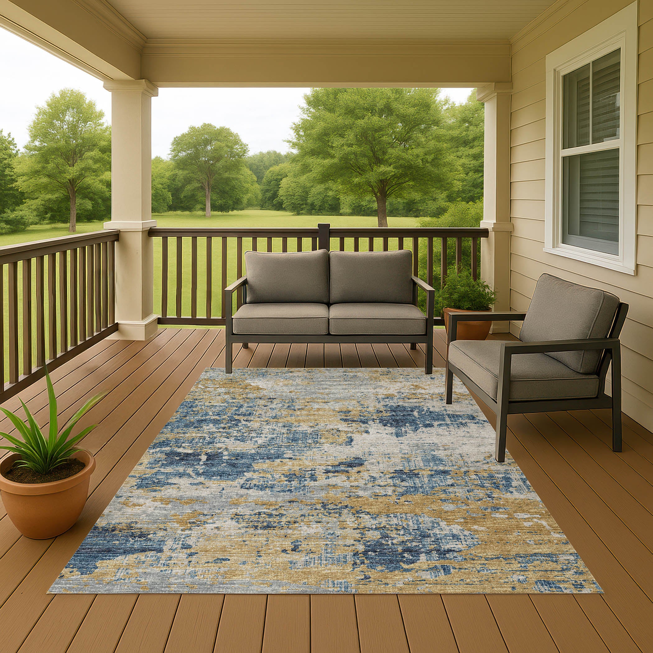 Luxury Machine Washable Indoor/Outdoor Transitional CM4 Navy Blue Rug 3' x 5' #shape_Rectangle