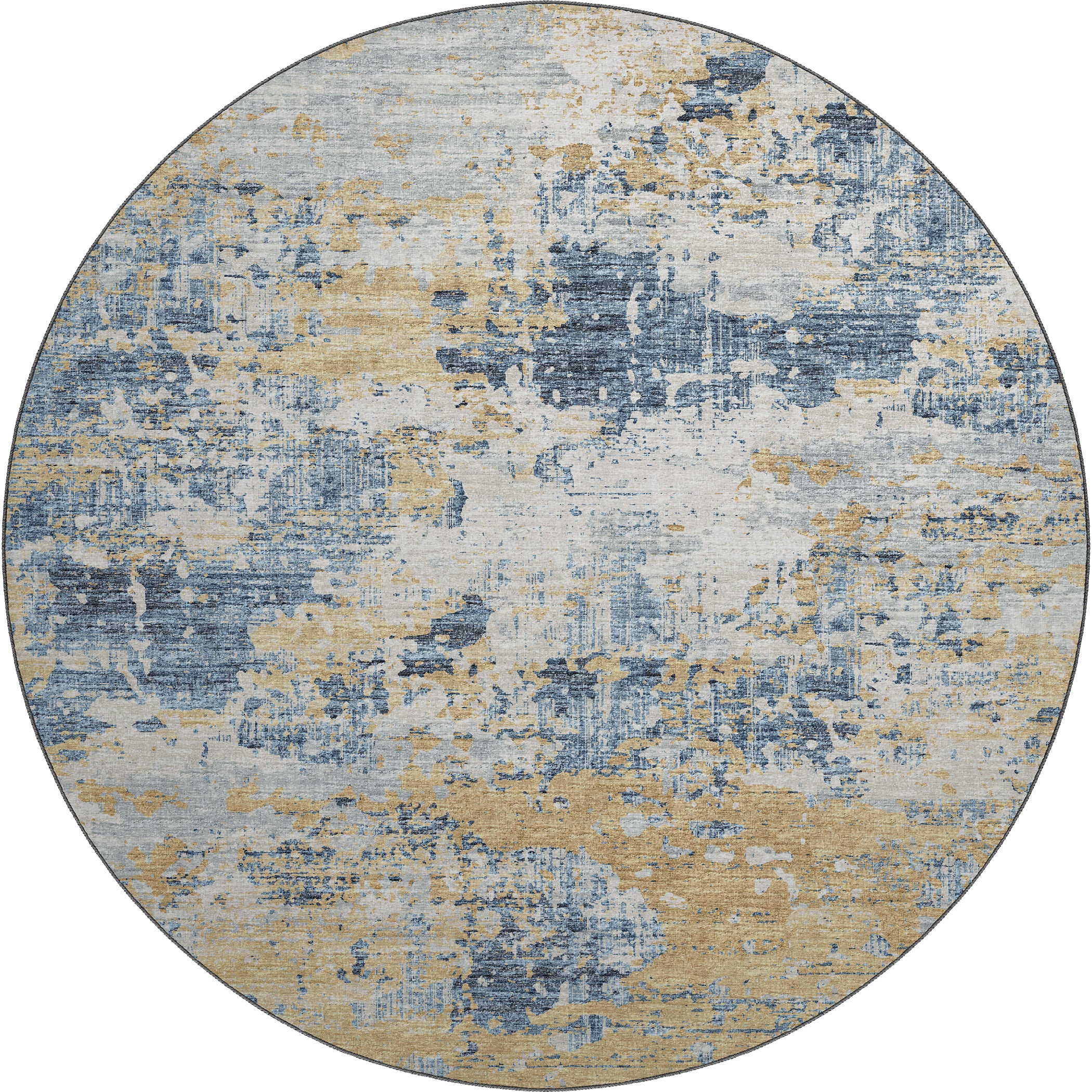 Luxury Machine Washable Indoor/Outdoor Transitional CM4 Navy Blue Rug 8' x 8' #shape_Round