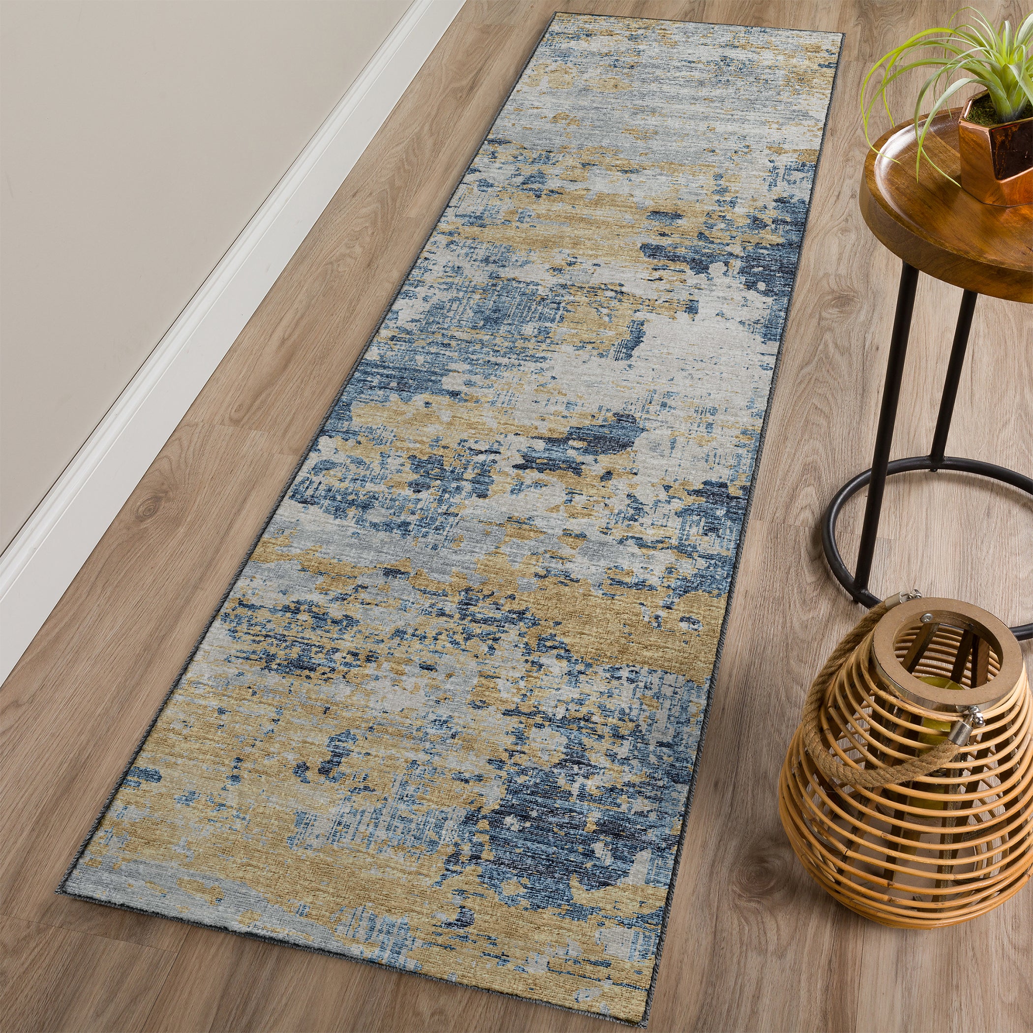 Luxury Machine Washable Indoor/Outdoor Transitional CM4 Navy Blue Rug 2'3" x 7'6" #shape_Runner