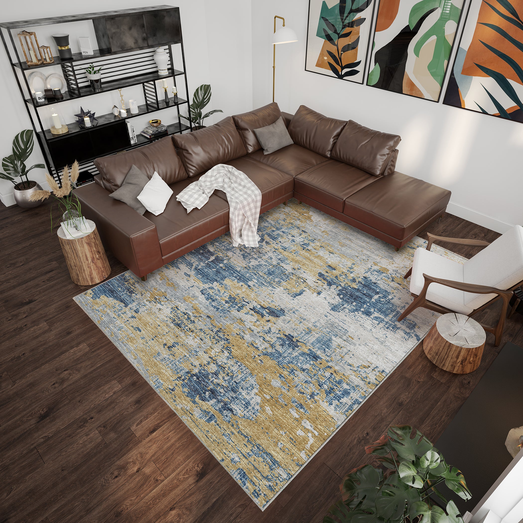 Luxury Machine Washable Indoor/Outdoor Transitional CM4 Navy Blue Rug 3' x 5' #shape_Rectangle