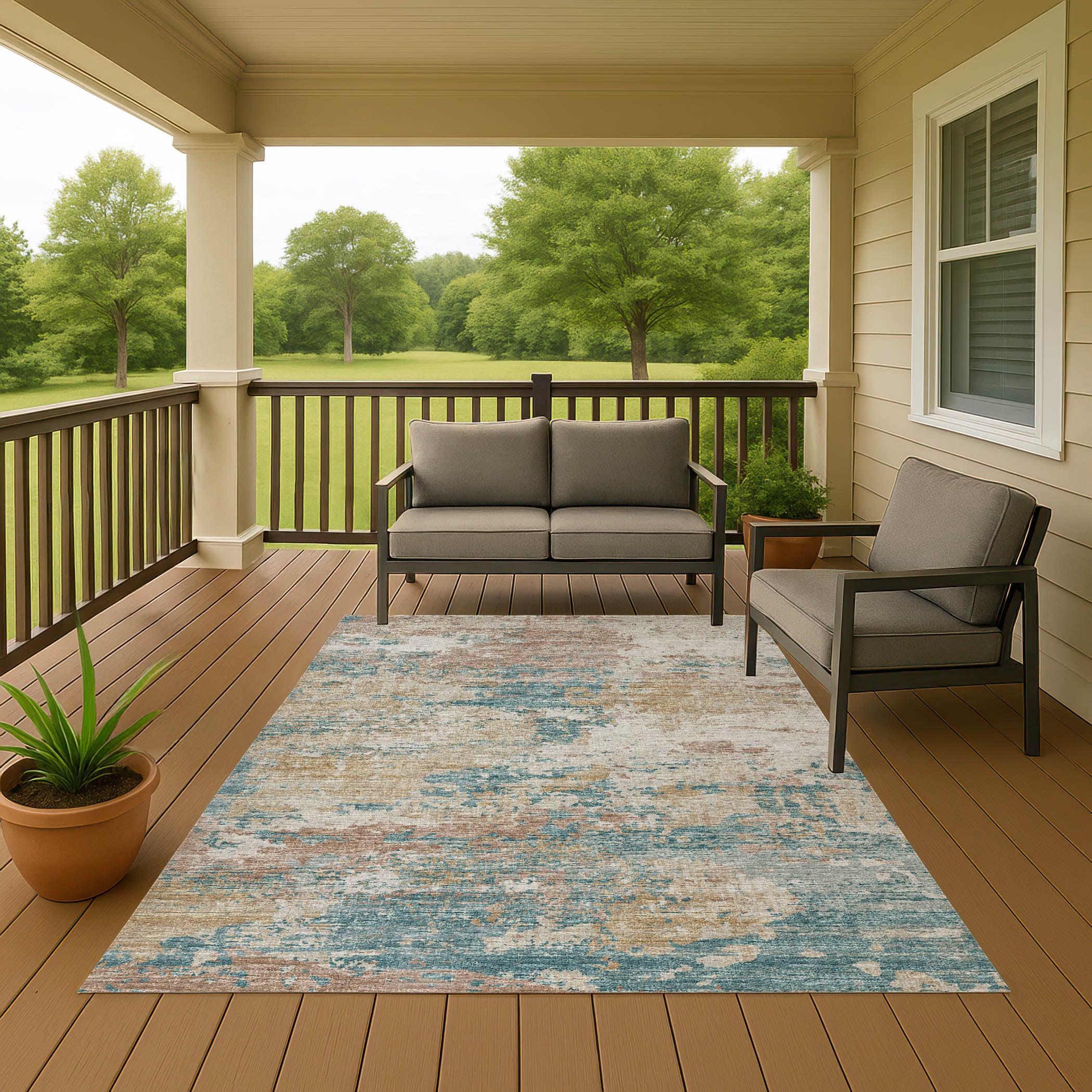 Luxury Machine Washable Indoor/Outdoor Transitional CM4 Parchment Ivory Rug 3' x 5' #shape_Rectangle