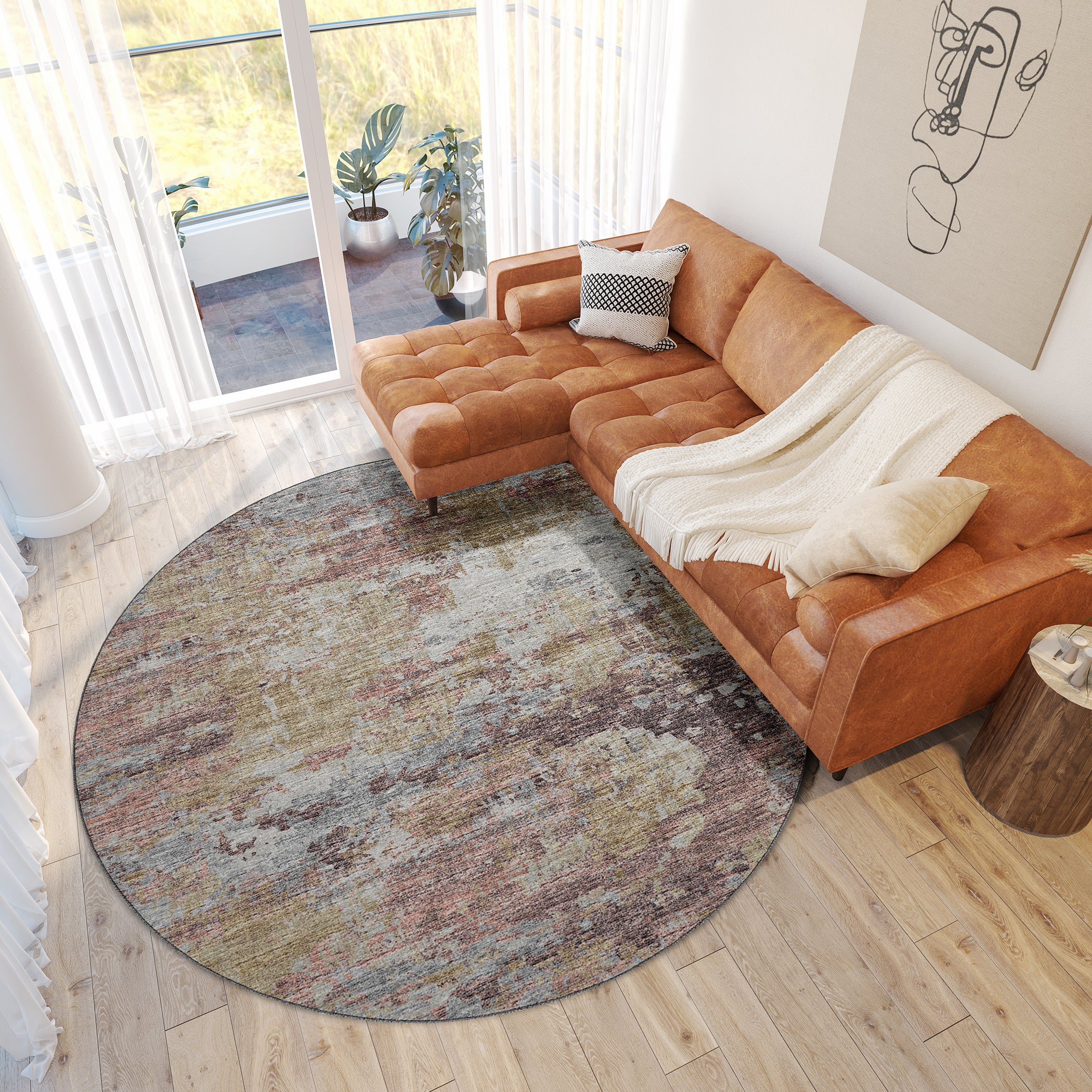 Luxury Machine Washable Indoor/Outdoor Transitional CM4 Primrose Multi Rug 8' x 8' #shape_Round