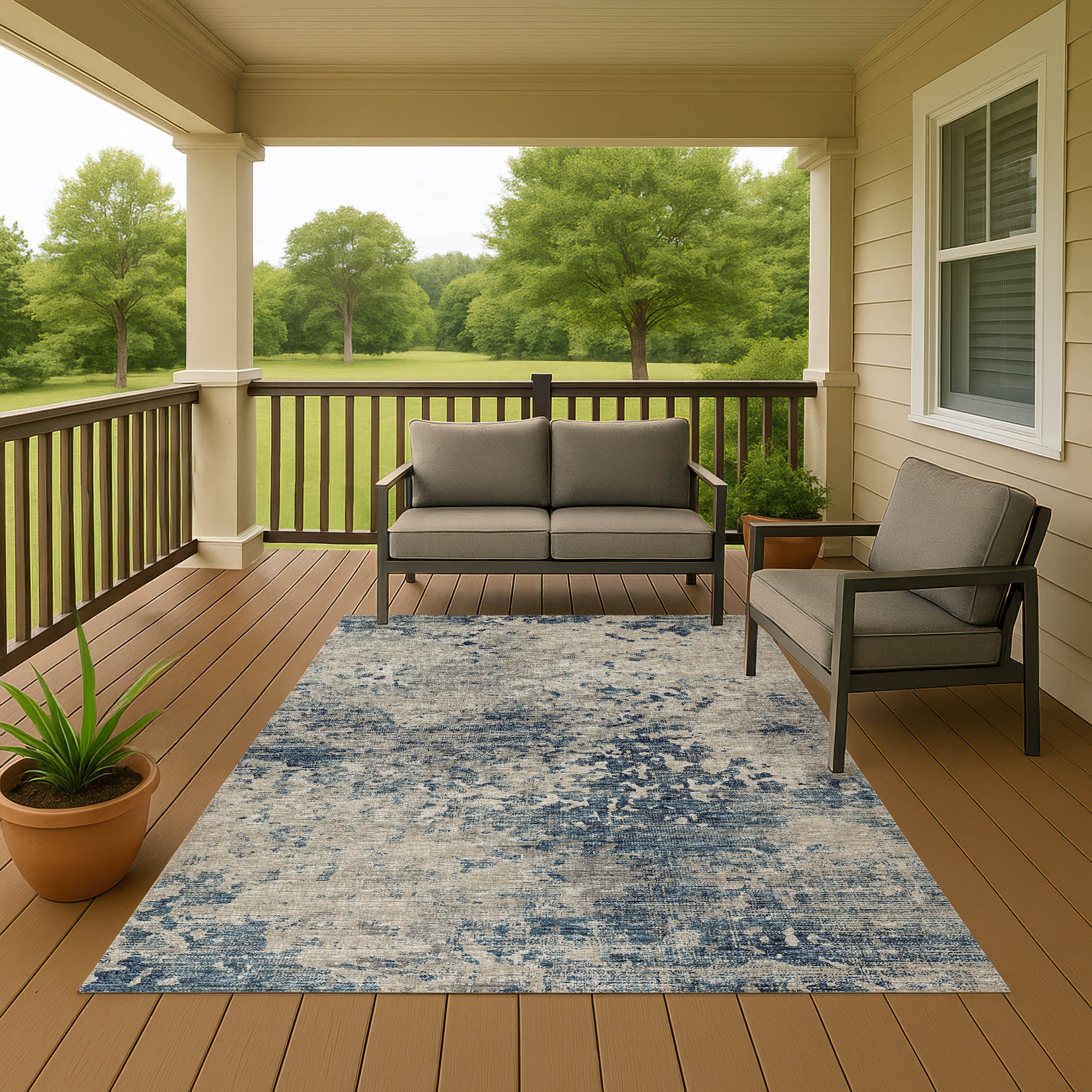 Luxury Machine Washable Indoor/Outdoor Transitional CM5 Ink Blue Rug 3' x 5' #shape_Rectangle