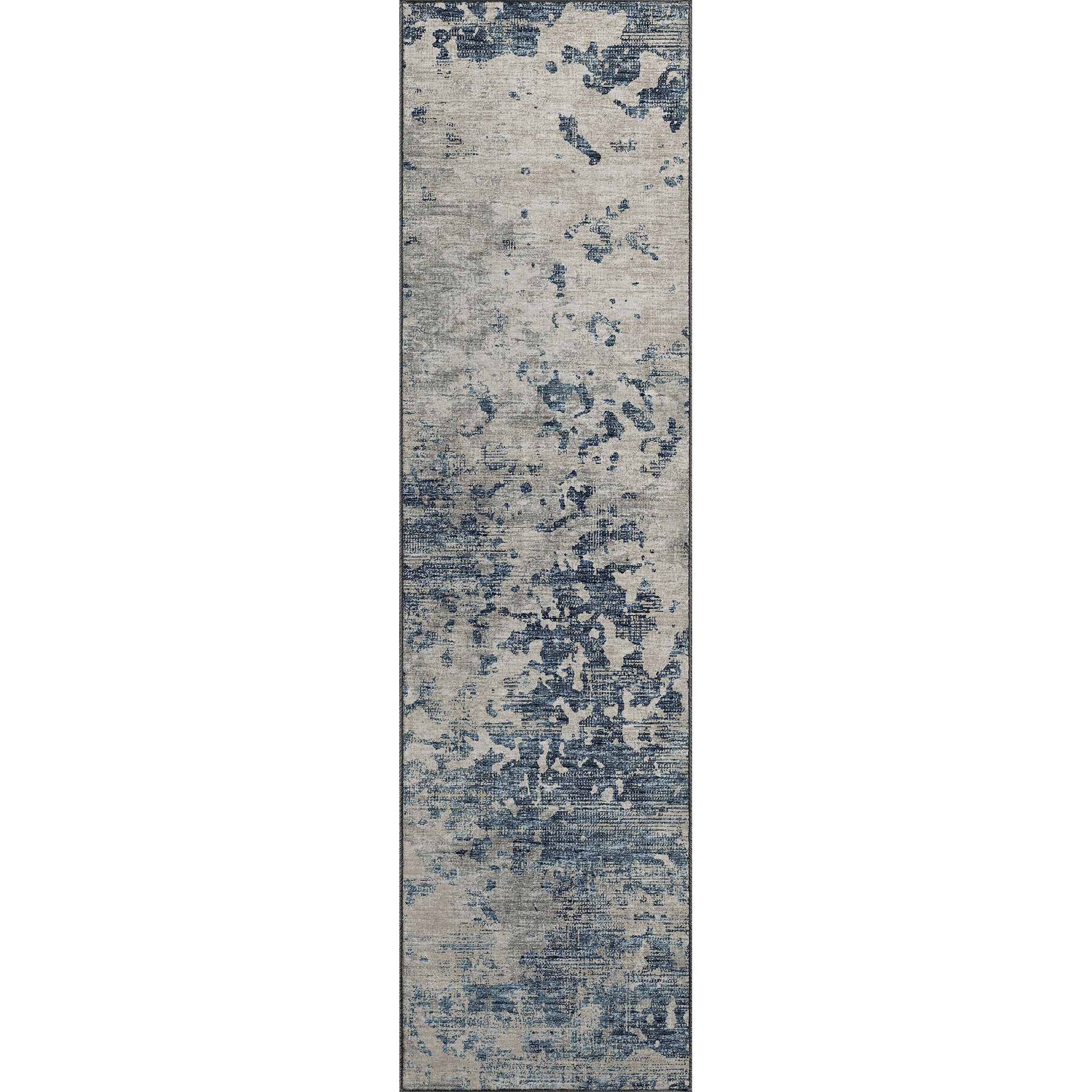 Luxury Machine Washable Indoor/Outdoor Transitional CM5 Ink Blue Rug 2'3" x 7'6" #shape_Runner