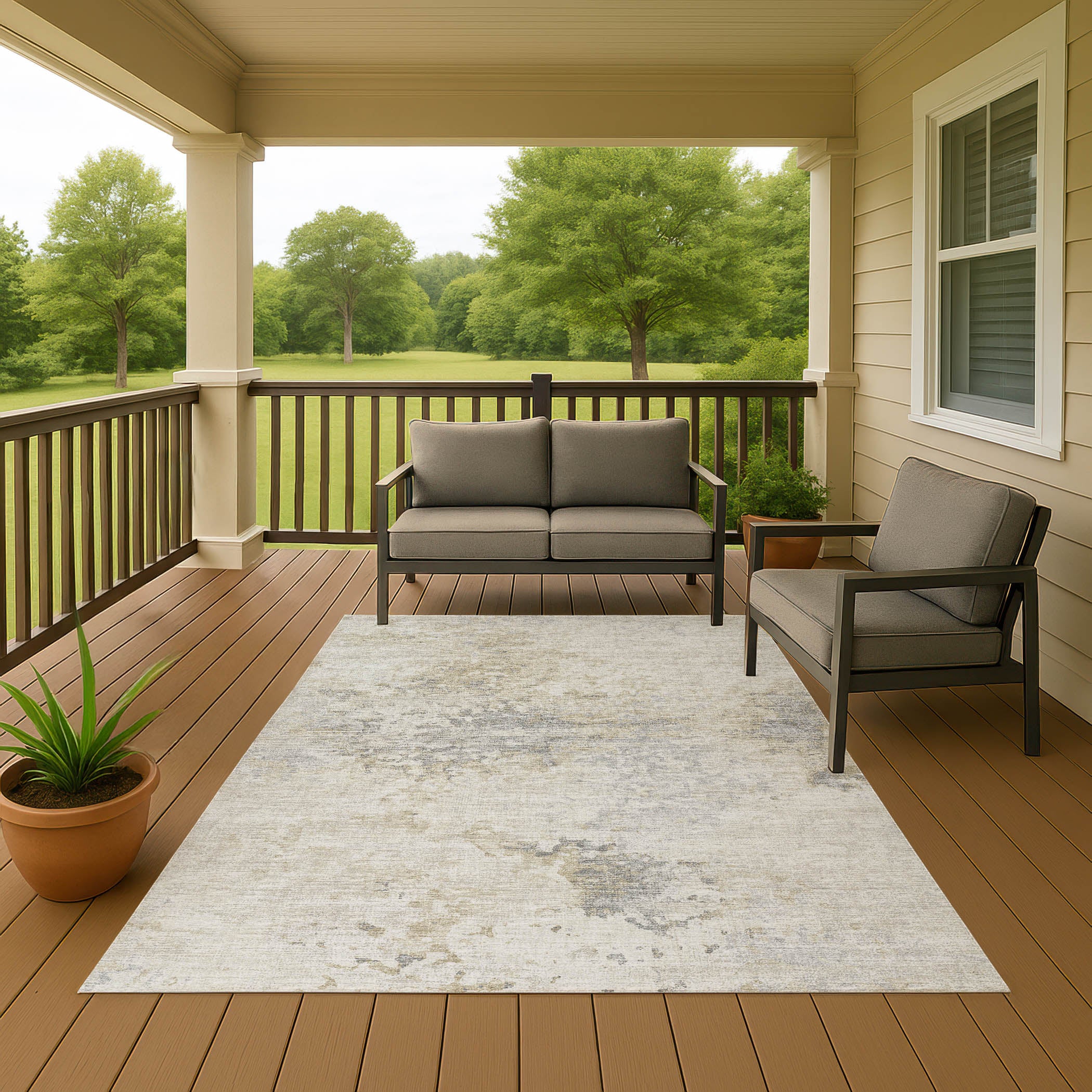 Luxury Machine Washable Indoor/Outdoor Transitional CM5 Linen Ivory Rug 3' x 5' #shape_Rectangle