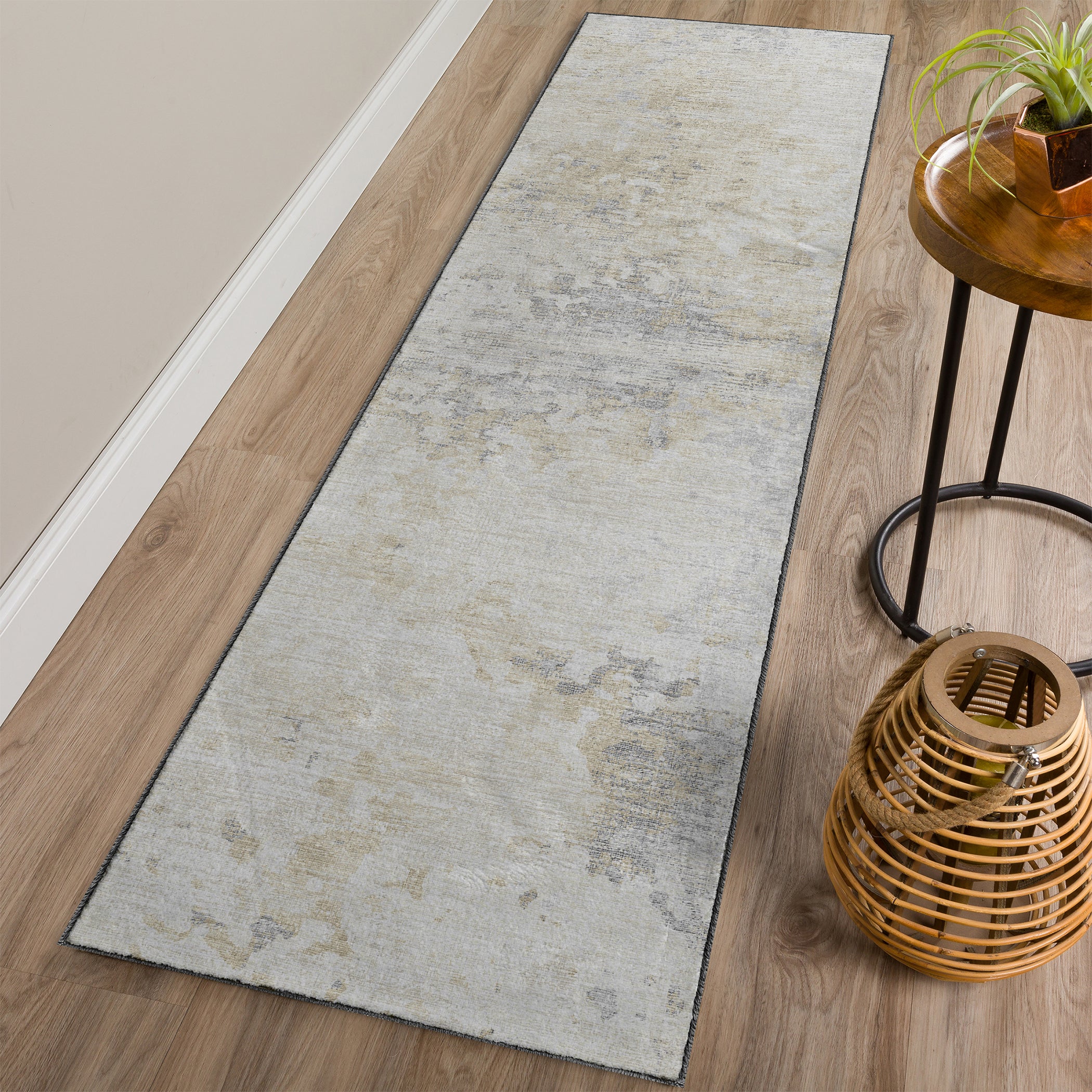 Luxury Machine Washable Indoor/Outdoor Transitional CM5 Linen Ivory Rug 2'3" x 7'6" #shape_Runner