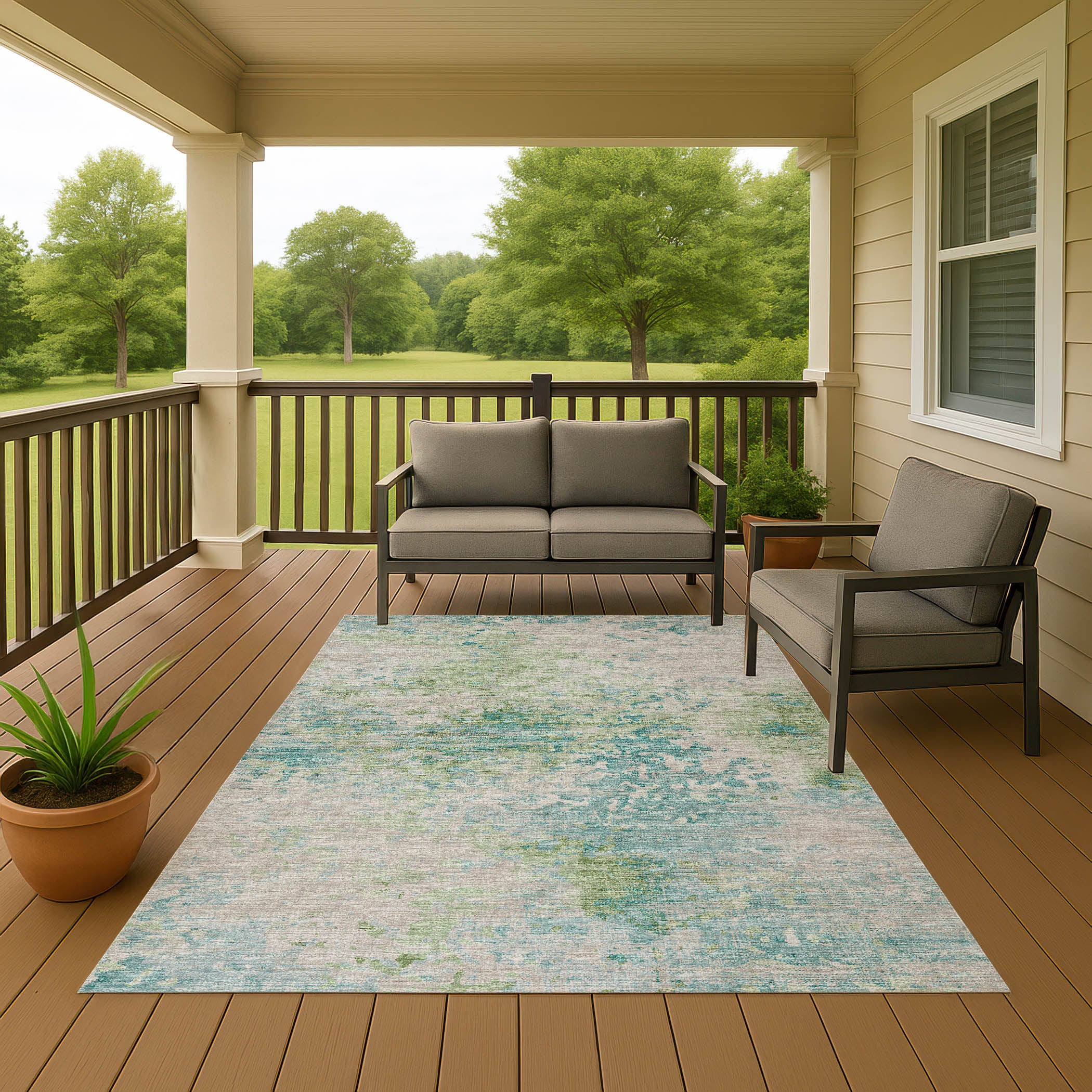 Luxury Machine Washable Indoor/Outdoor Transitional CM5 Meadow Green Rug 3' x 5' #shape_Rectangle