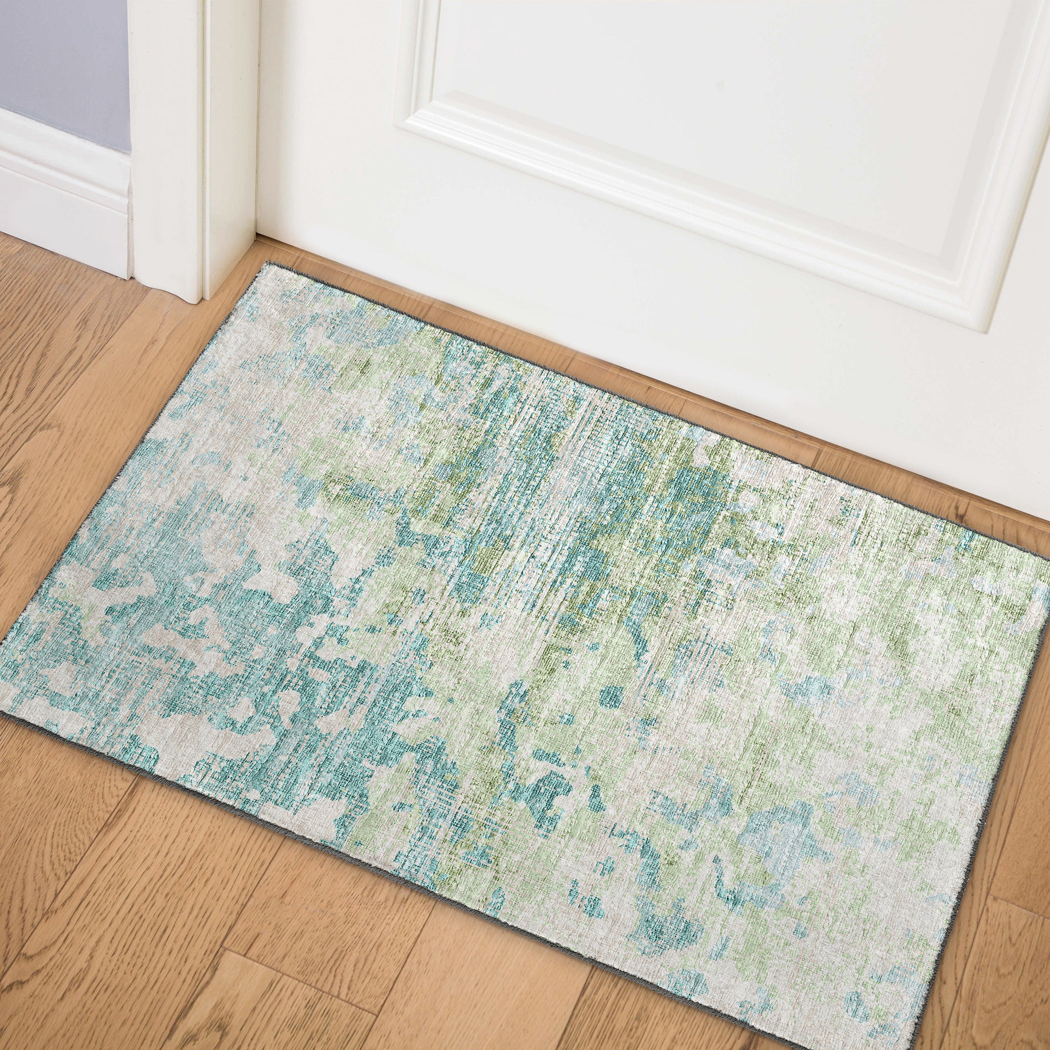 Luxury Machine Washable Indoor/Outdoor Transitional CM5 Meadow Green Rug 1'8" x 2'6" #shape_Rectangle