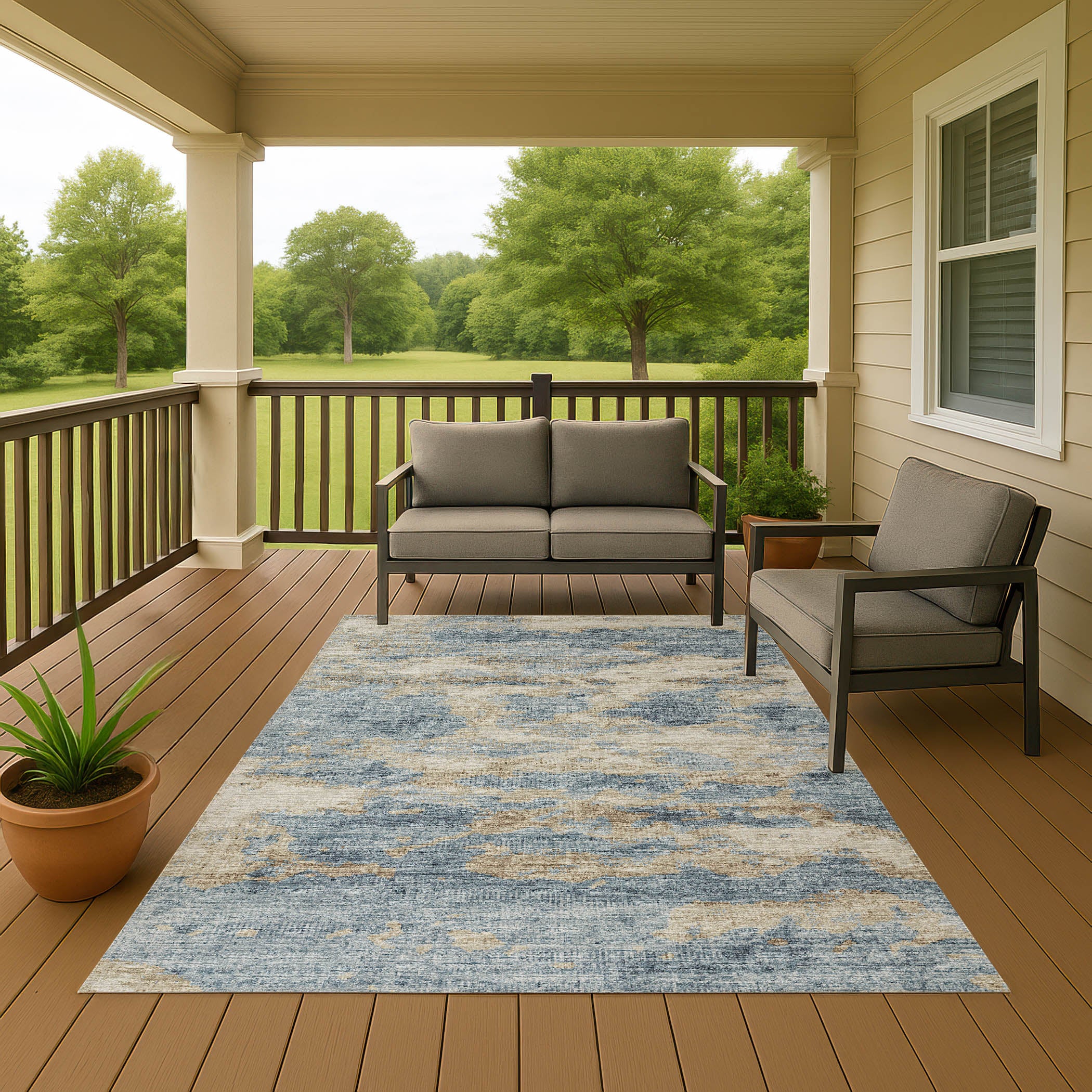 Luxury Machine Washable Indoor/Outdoor Transitional CM6 Indigo Blue Rug 3' x 5' #shape_Rectangle
