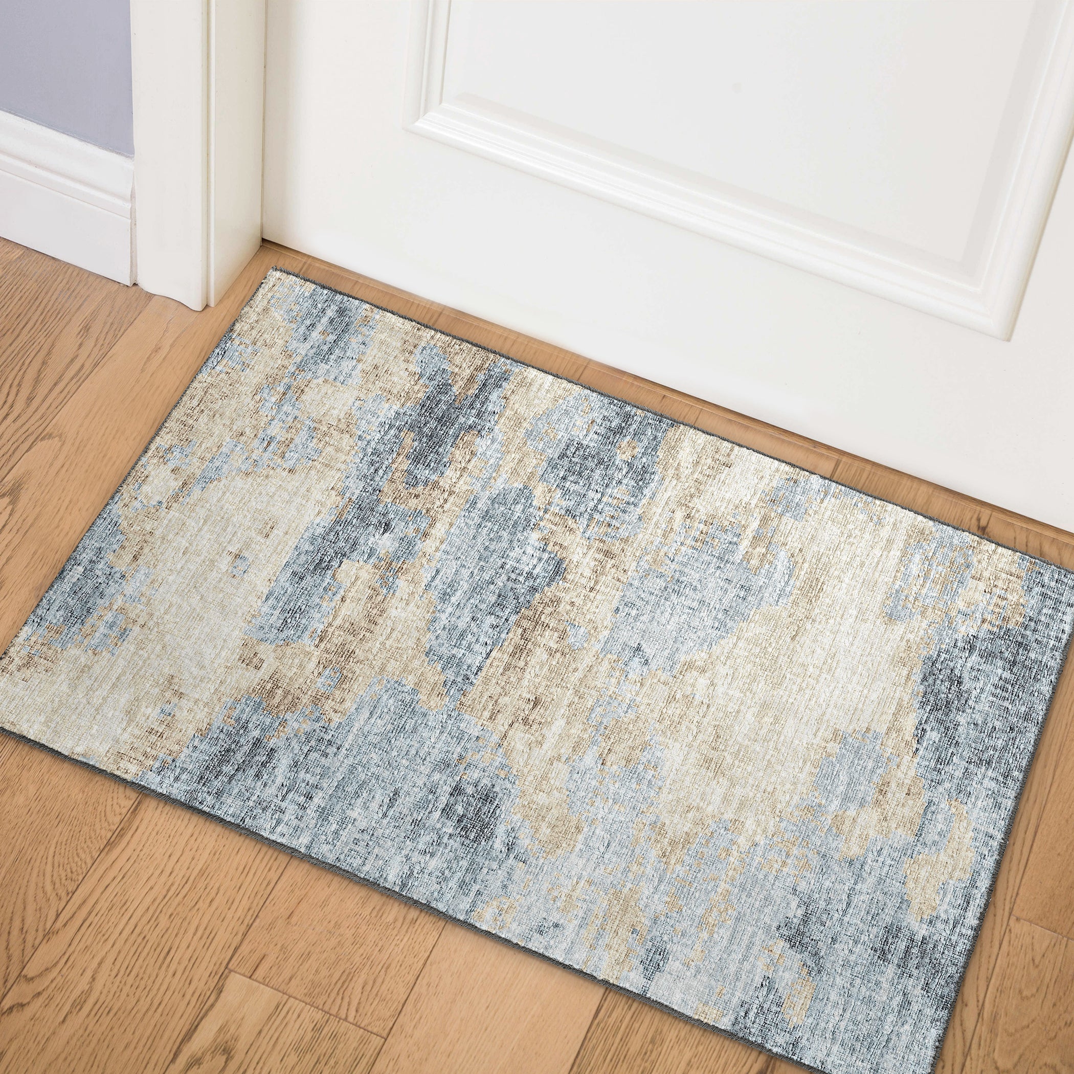 Luxury Machine Washable Indoor/Outdoor Transitional CM6 Indigo Blue Rug 1'8" x 2'6" #shape_Rectangle